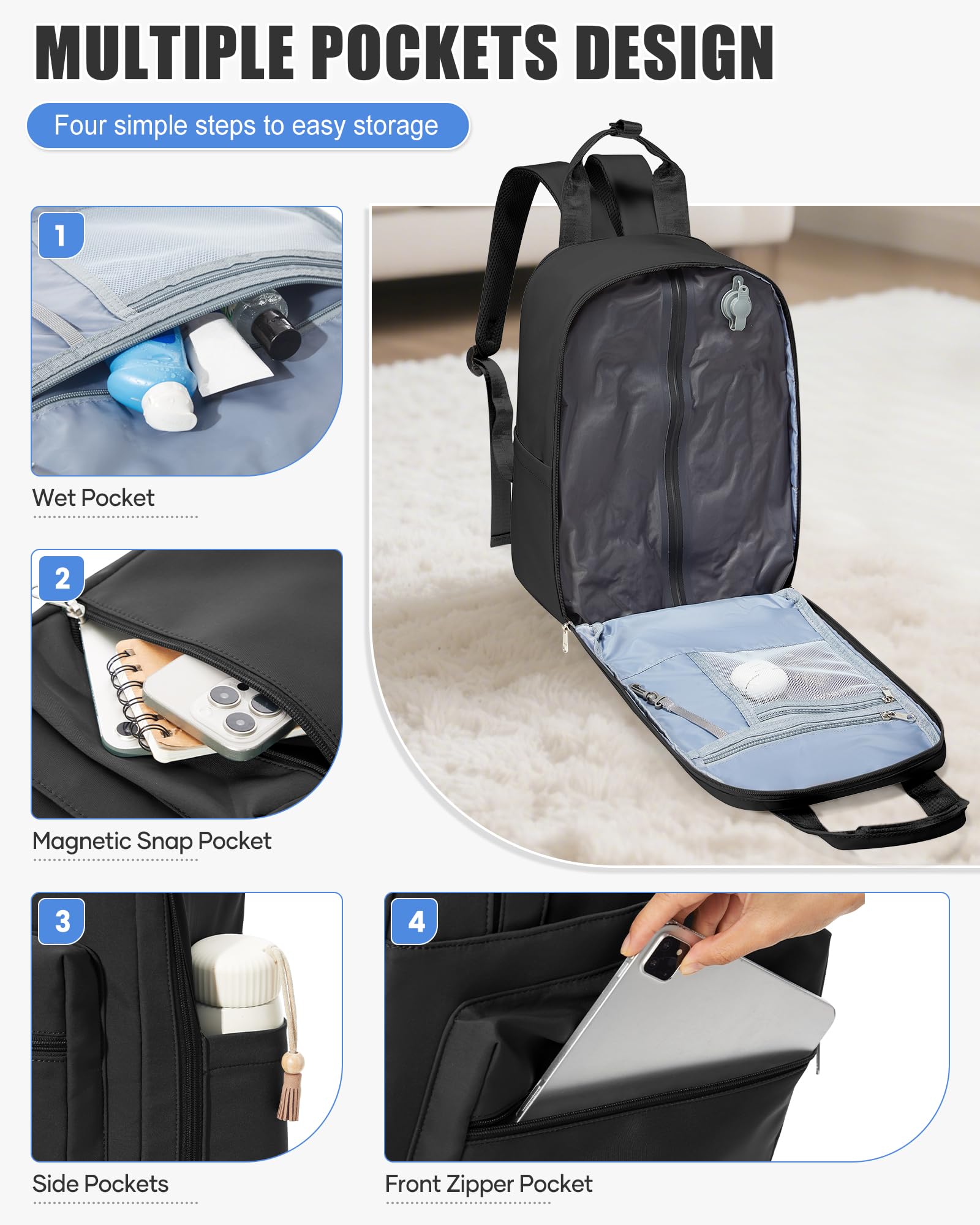 BJLFS Zaino da Viaggio con Sottovuoto Ryanair 40x30x20 Wizzair Bagaglio a mano 40x20x25 Ryanair con Pompa Borse da Cabina per Easyjet 45x36x20 con compressione sottovuoto,Zaino Casual per Laptop