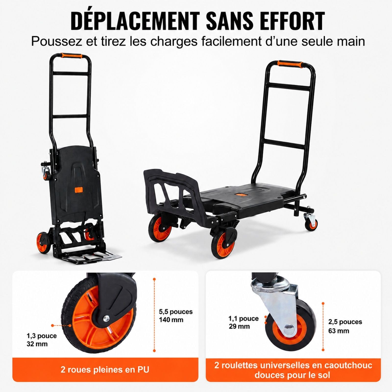 2 in 1 klappbare Sackkarre aus Aluminiumlegierung und Kohlenstoffstahl, Transportkarre mit Plattformwagen für Lade- und Transportaufgaben