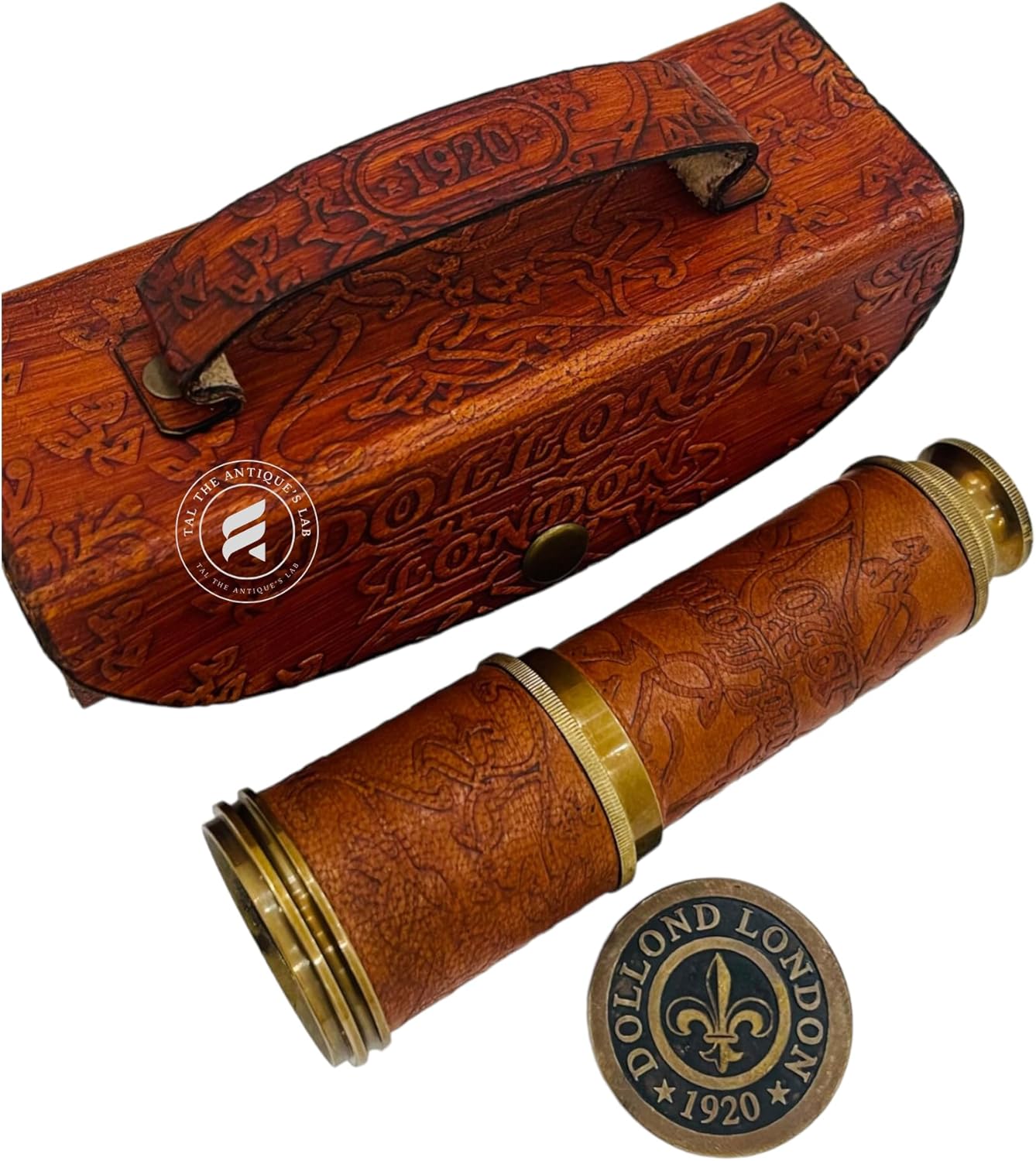 TAL The Antique's Lab Brass Nautical Antique Telescope/Spyglass Replica with Glass Optics, Extendable to 16 inches, in Leather Box - Decorative Pure Brass Scope