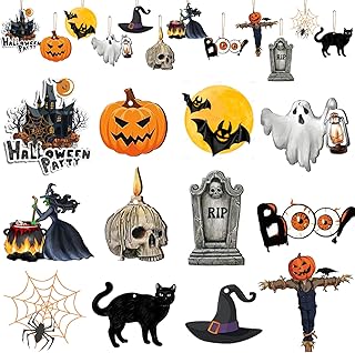 Halloween Wooden Ornaments for Tree Both Side, 24 Pcs Printing Halloween...