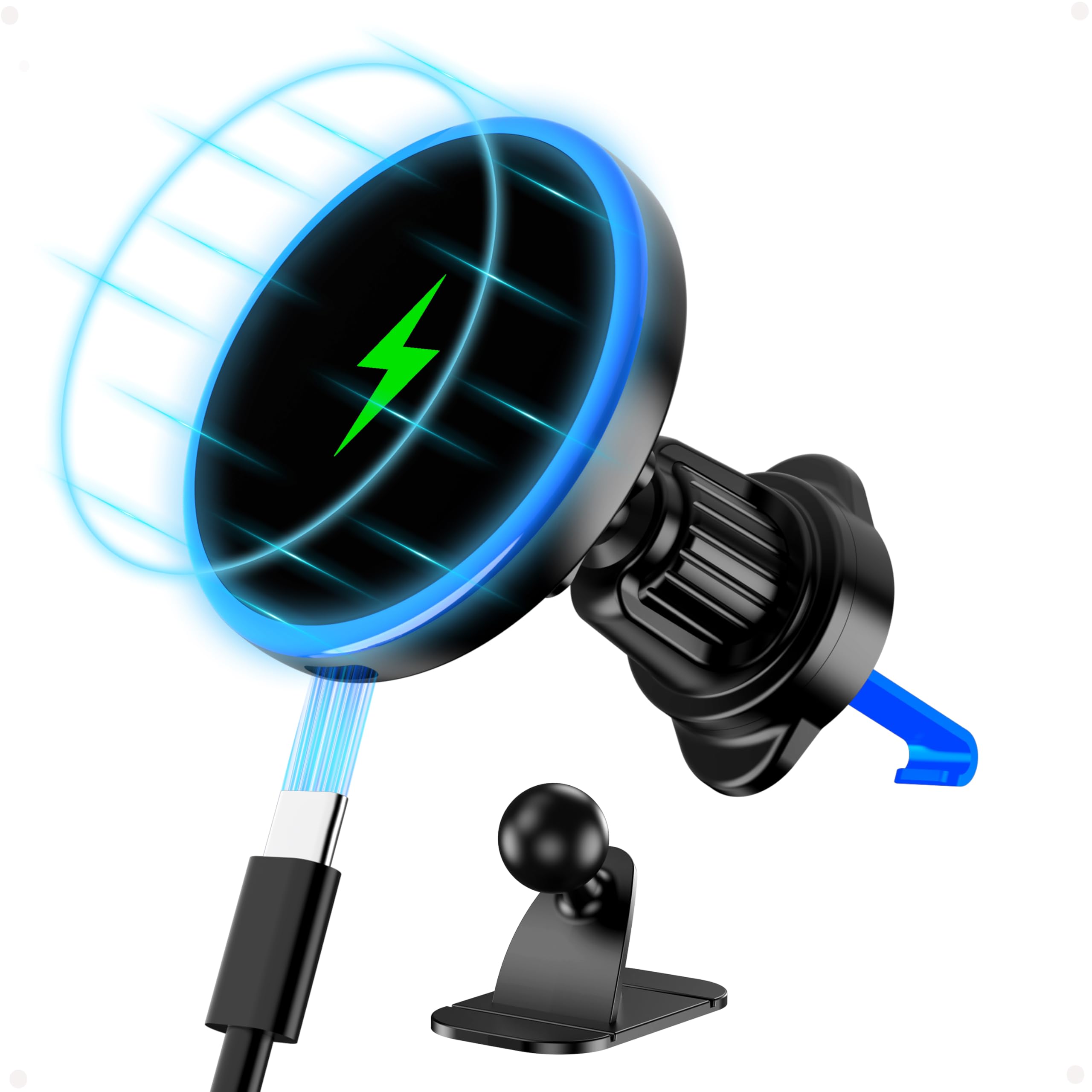 Magsafe Autohalterung, mit Kabellose Kfz-Ladefunktion 15W, handyhalterung auto, 360°,handyhalterung auto magnet, magsafe ladegerät Wireless Charger für iPhone 16 /15 /14 /13 /12 Series, auto zubehör