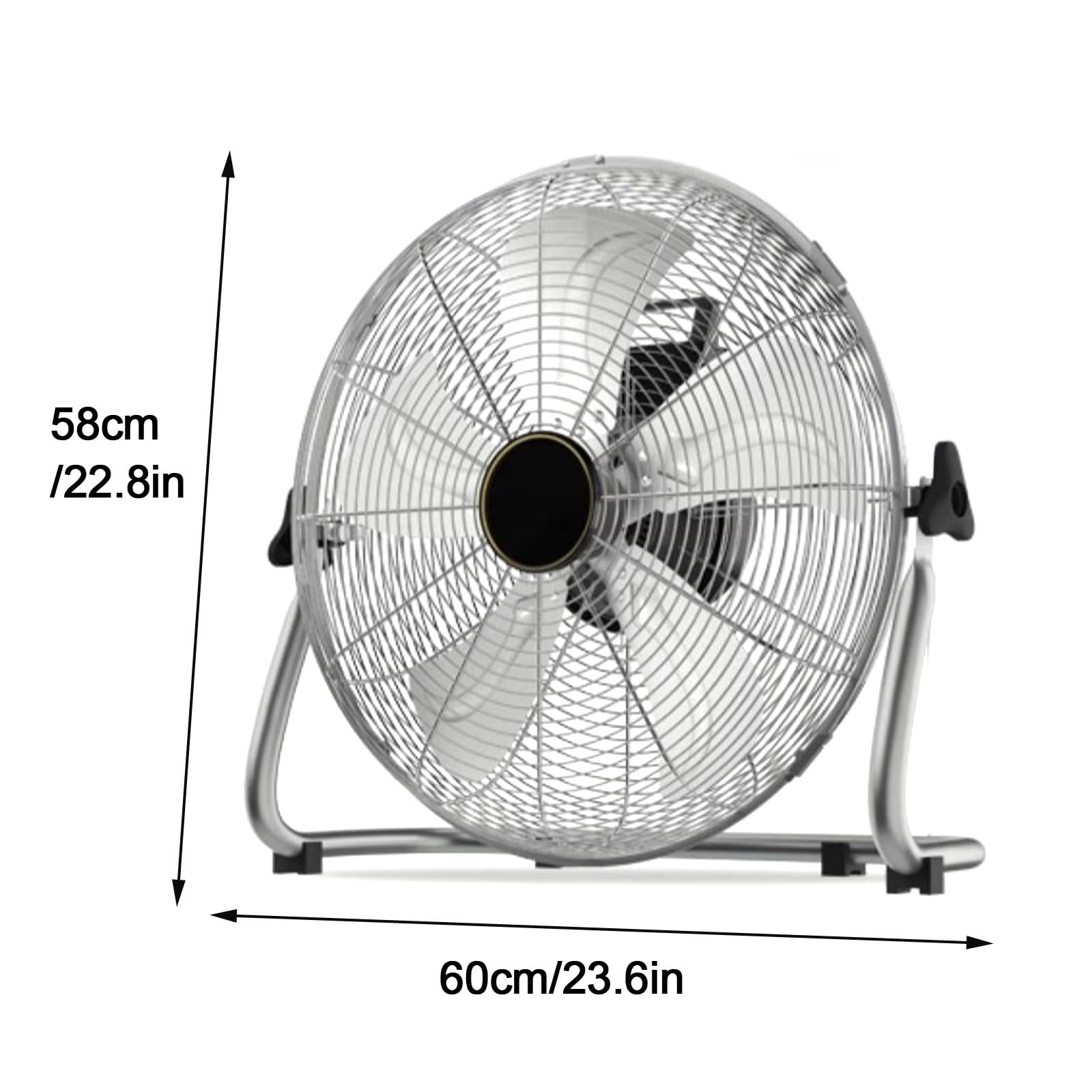 Ventilador de suelo industrial resistente, ventilador de metal de alta velocidad con inclinación de 130° para circulación de aire en garajes, almacenes, patios y fábricas, duradero y eficiente