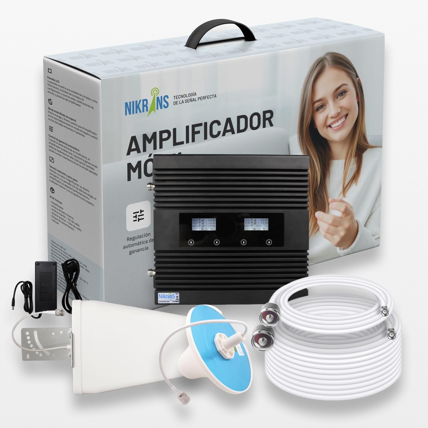 Repetidor de Cobertura Móvil gsm/LTE 900/1800 MHz – Amplificador de Señal para Llamadas, 3G y 4G – hasta 800 m² – Compatible con Todos los Operadores Españoles