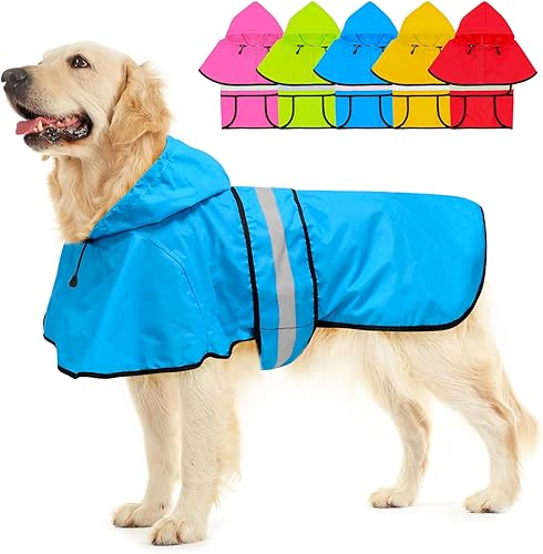 Dolitego Impermeable ajustable para perro, chaqueta de lluvia reflectante para perros con capucha, abrigo ligero para perros pequeños, medianos y