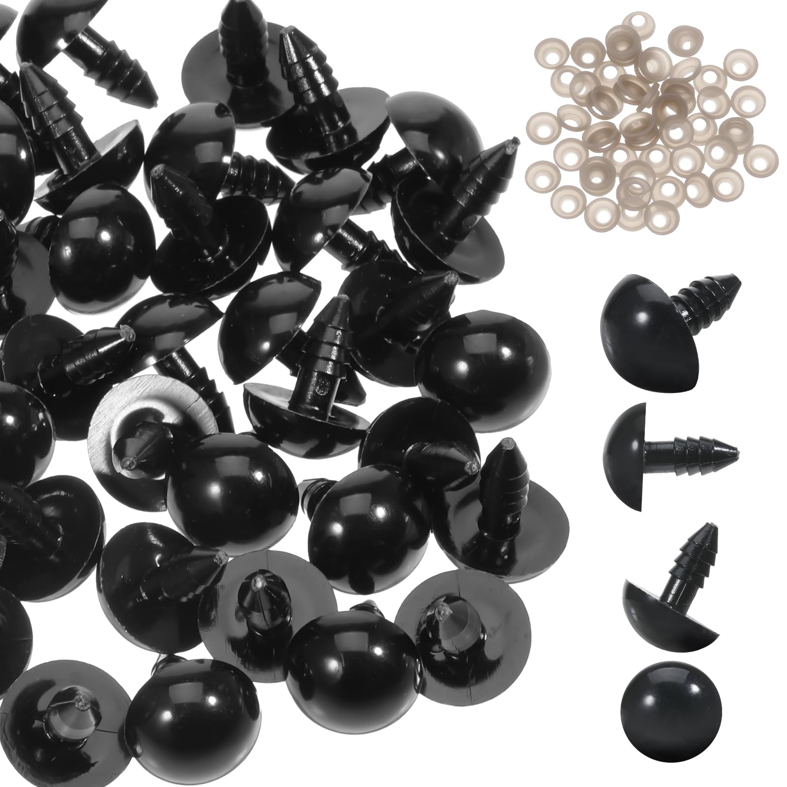 Pack of 50 14 mm safety eyes with washers, safety eyes for crochet animals, 14 mm black plastic button eyes for crochet animals, black plastic button eyes, plush toys, doll, teddy bear crafts-image-20