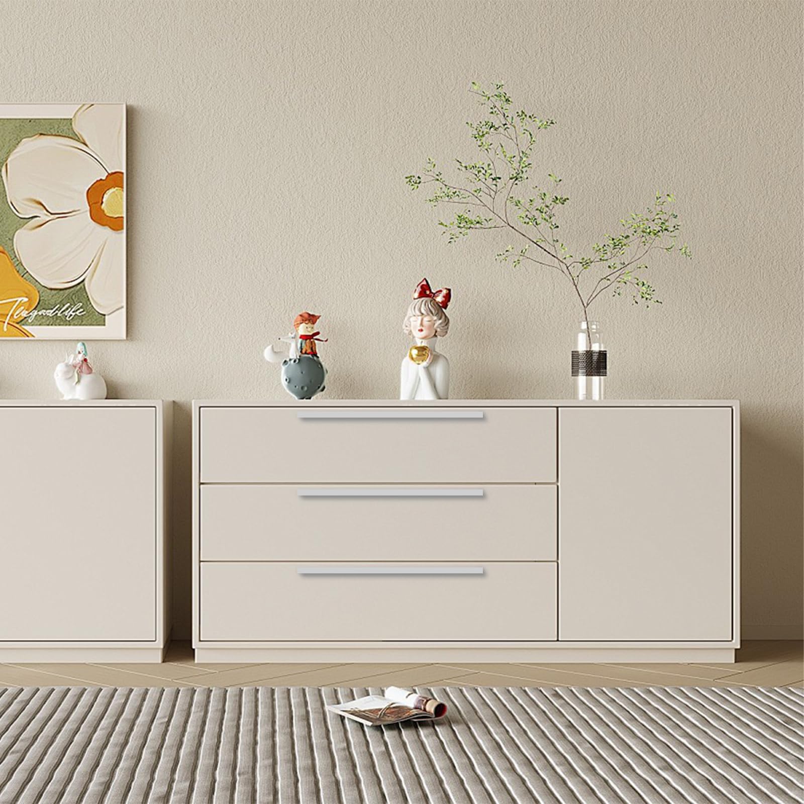 Maniglie per Mobili Bagno Color Alluminio, 2pz Maniglie per Cassettiere Moderno Alluminio Solida | Finitura Anodizzato Maniglia ad F Lunghezza:80-1200 mm Maniglia per Porta 512mm/20.2in