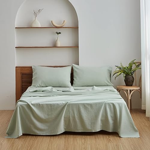 Miniatura 9 de Simple&Opulence Juego de sábanas de lino belga de color sólido, 4 piezas (1 sábana encimera, 1 sábana bajera y 2 fundas de almohada), mezcla de