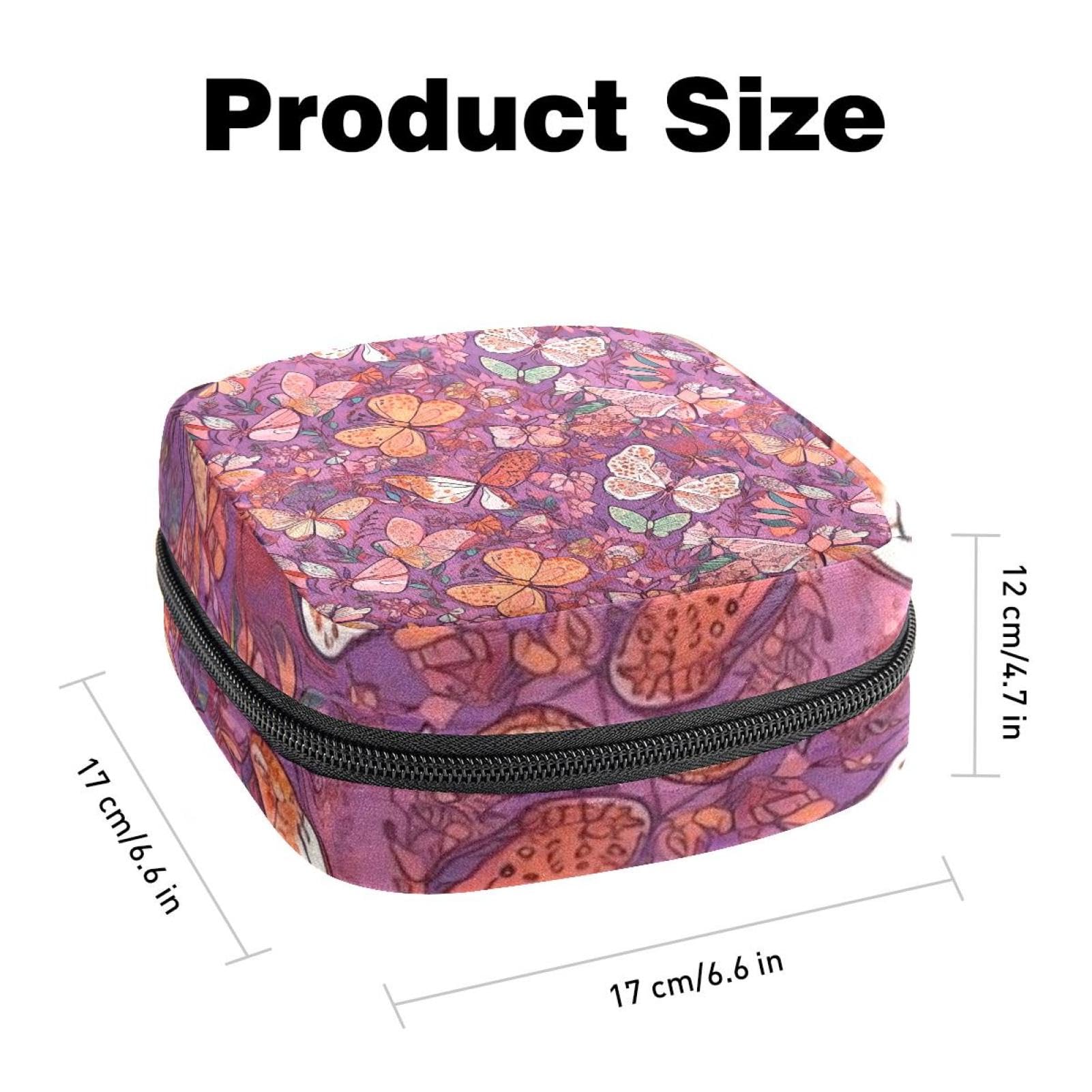 Sanitary Napkin Storage Bag for Women Cute, Feminine Menstruation Pad Holder for Period, Portable Zipper Menstrual Pad Bags Butterflies with Florals Purple