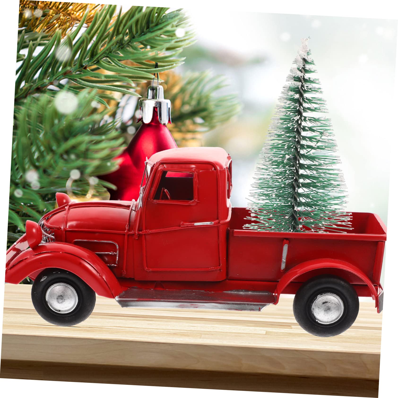 Abaodam retro red truck Christmas Car Decorative Car red truck ornament christmas truck figurine christmas truck with tree models desktop xmas decoration dining table centerpieces - Image 2