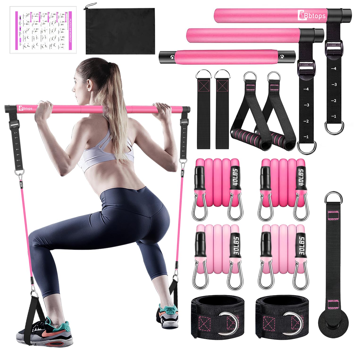 Pilates Bar Kit with Resistance Bands,Pilates Bar with Stackable Bands Workout Equipment for Legs,Hip,Waist and Arm,Exercise Fitness Equipment for Women & Men Home Gym Yoga Pilates