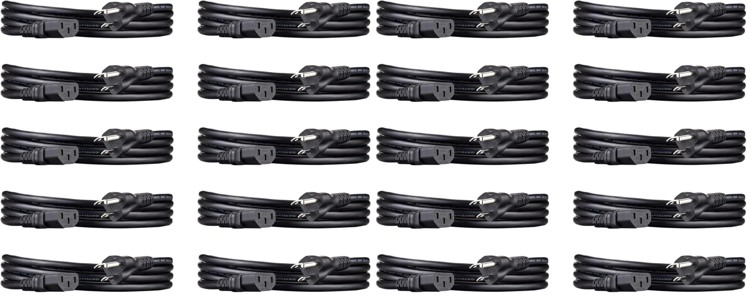 Amazon Basics PC Power Cord for Monitor, Computer, TV, 3 Prong, 18 AWG, 125 Volts, 6 feet, Black, 20-Pack, UL Listed