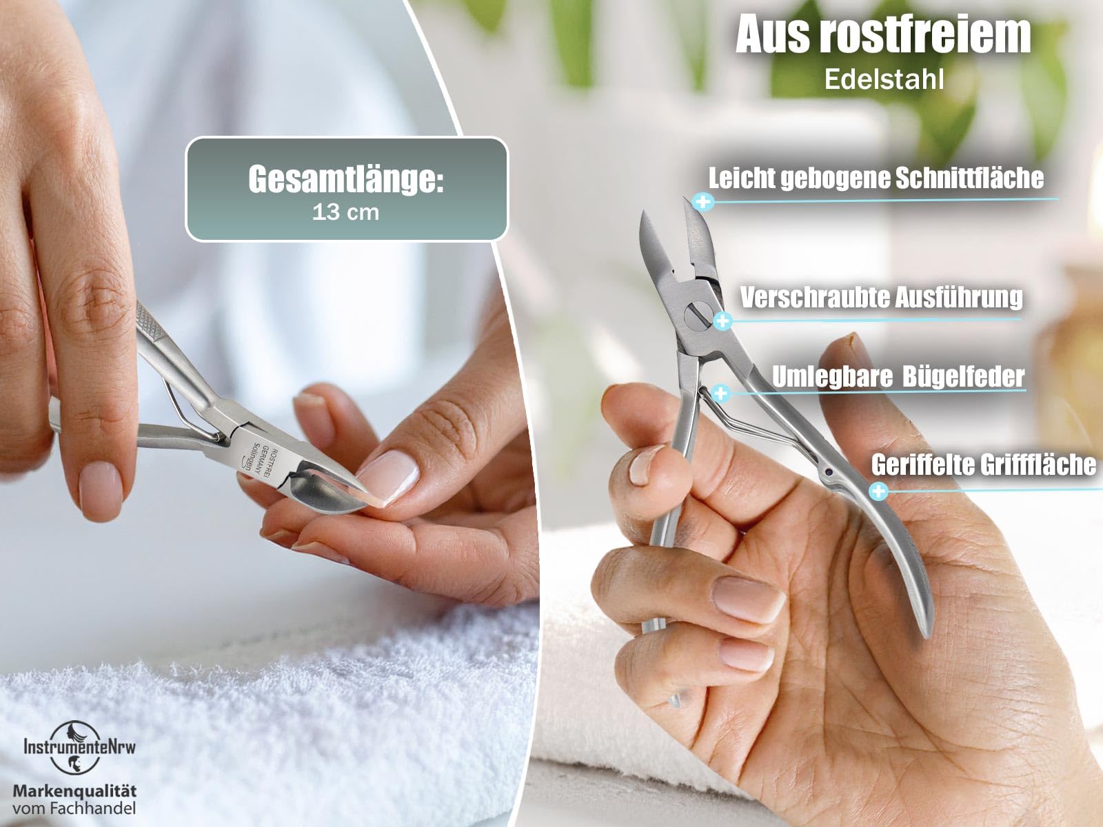 Nagelzange Solingen Fußnagelzange Edelstahl Rostfrei Made in Germany Pediküre Zange zum Schneiden der Finger und Fußnägel 13 cm