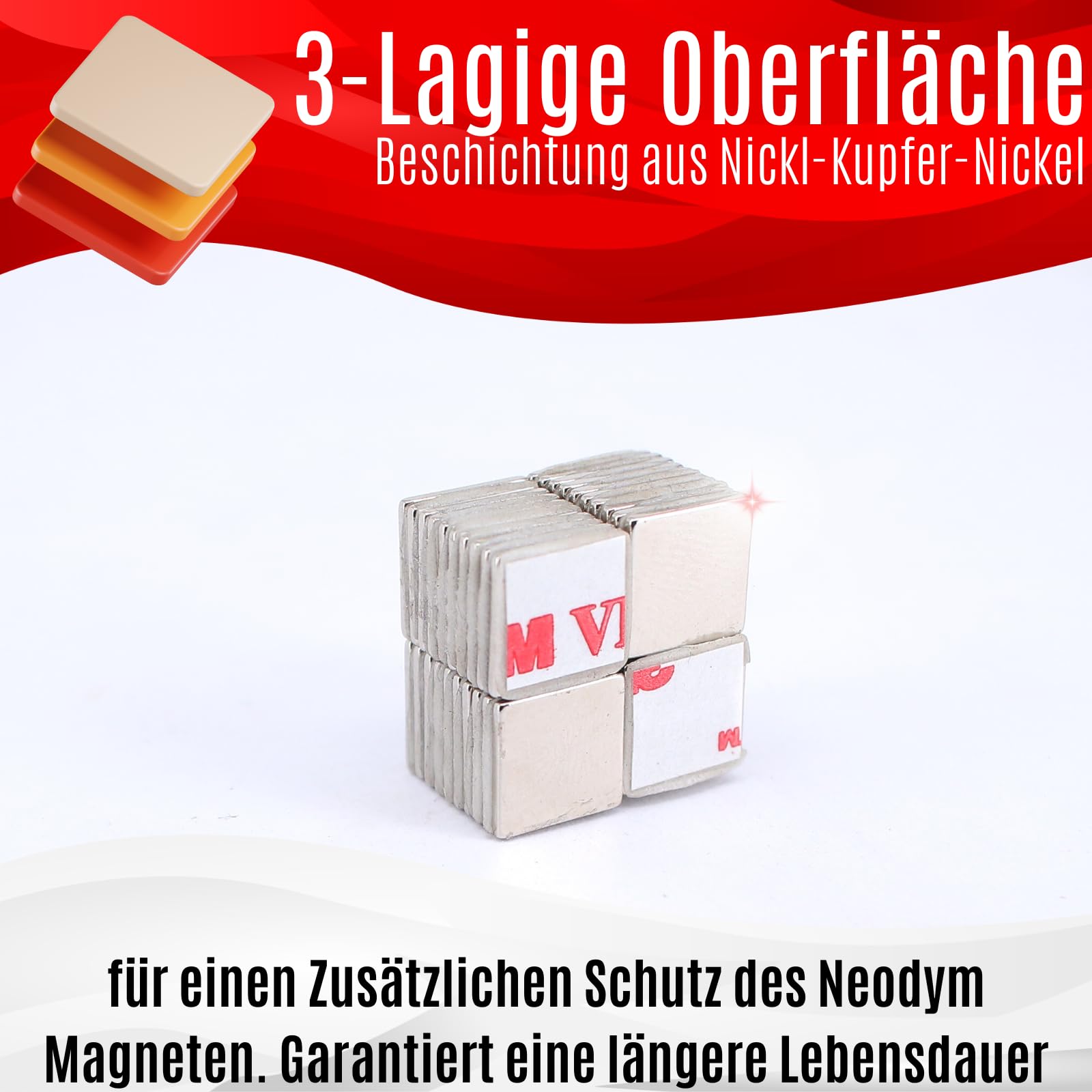 Neodym Quader 10x10x1mm Magnet, N52, Vernickelt, max °80