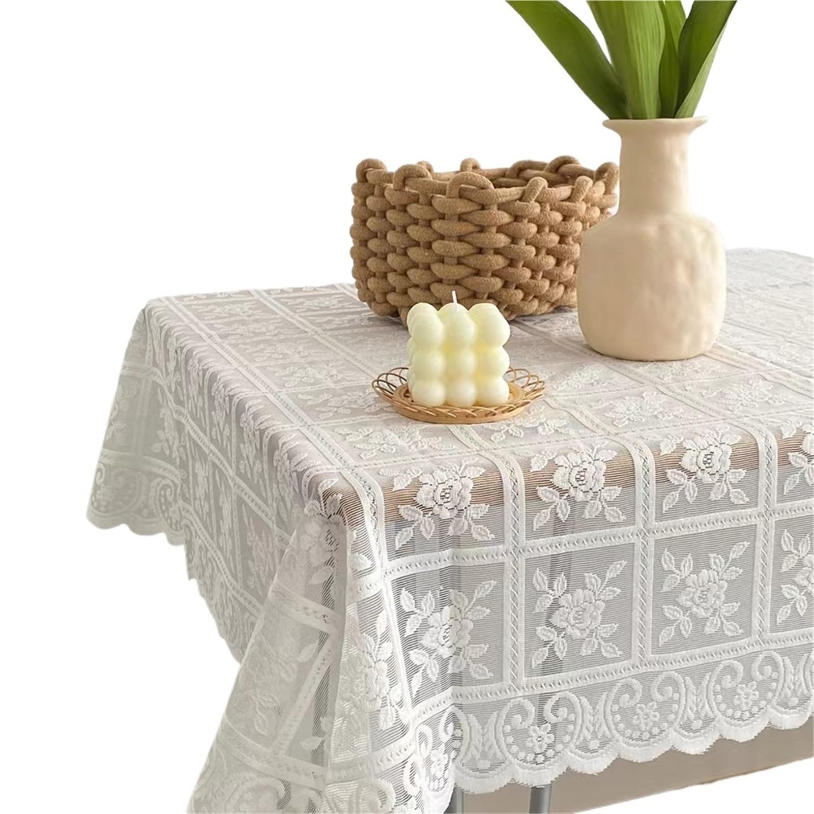 HYFEUOKF Lace Tablecloth Beige Square Retro Embroidery Table Linen Wedding Party Garden Home Decoration(60x60cm)