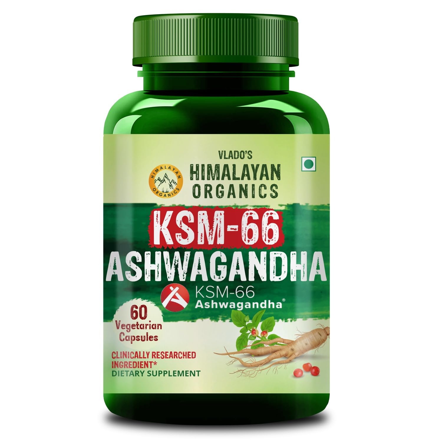 Vlado’s Himalayan Organics Ashwagandha KSM66-500 MG I For Vitality & Relieves Stress Naturally Boosts Energy & Stamina, Improves Immune System I Ashwagandha for Men & Women- 60 Veg Capsules
