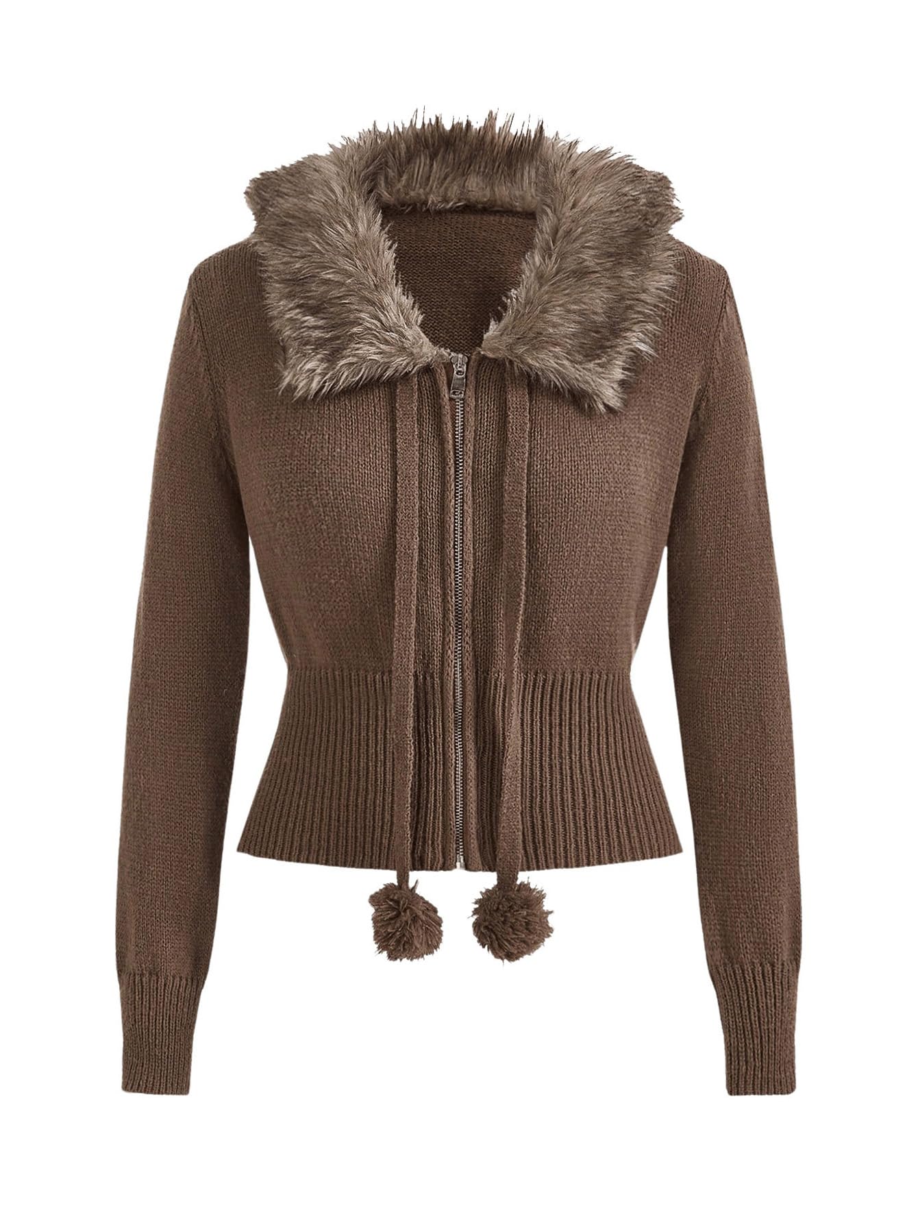 Verdusa Womens Zip Up Long Sleeve Knit Cardigan Sweater Fuzzy Crop Jacket Outerwear Early Fall Outfits