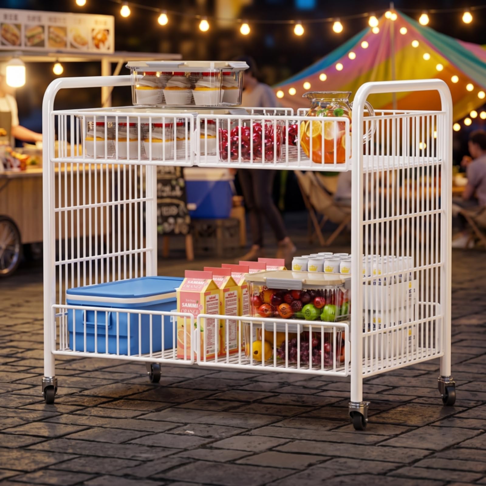 Carrello Espositivo a Due Ripiani Salvaspazio Carrello Pieghevole con Ruote Compatto per Negozi Temporaneo, Bianco, Piccolo