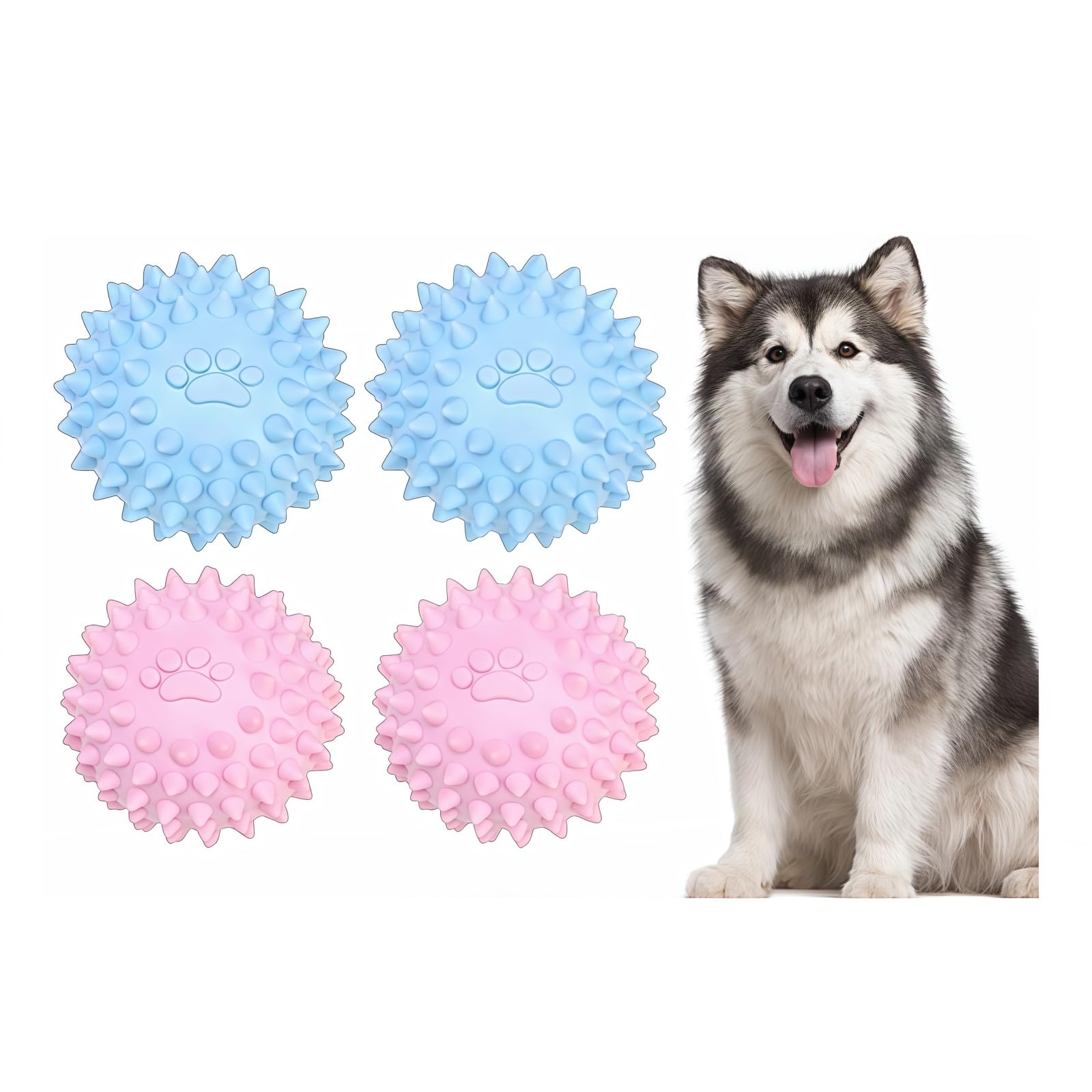 Elzhan 4Pcs Colorful Dogs Toy Spiky TPR Ball No Squeak Chew Toy Long Lasting for Aggressive Heavy Chewers Dogs Puppy Teething Training Spiky Rubber Ball Toy Small