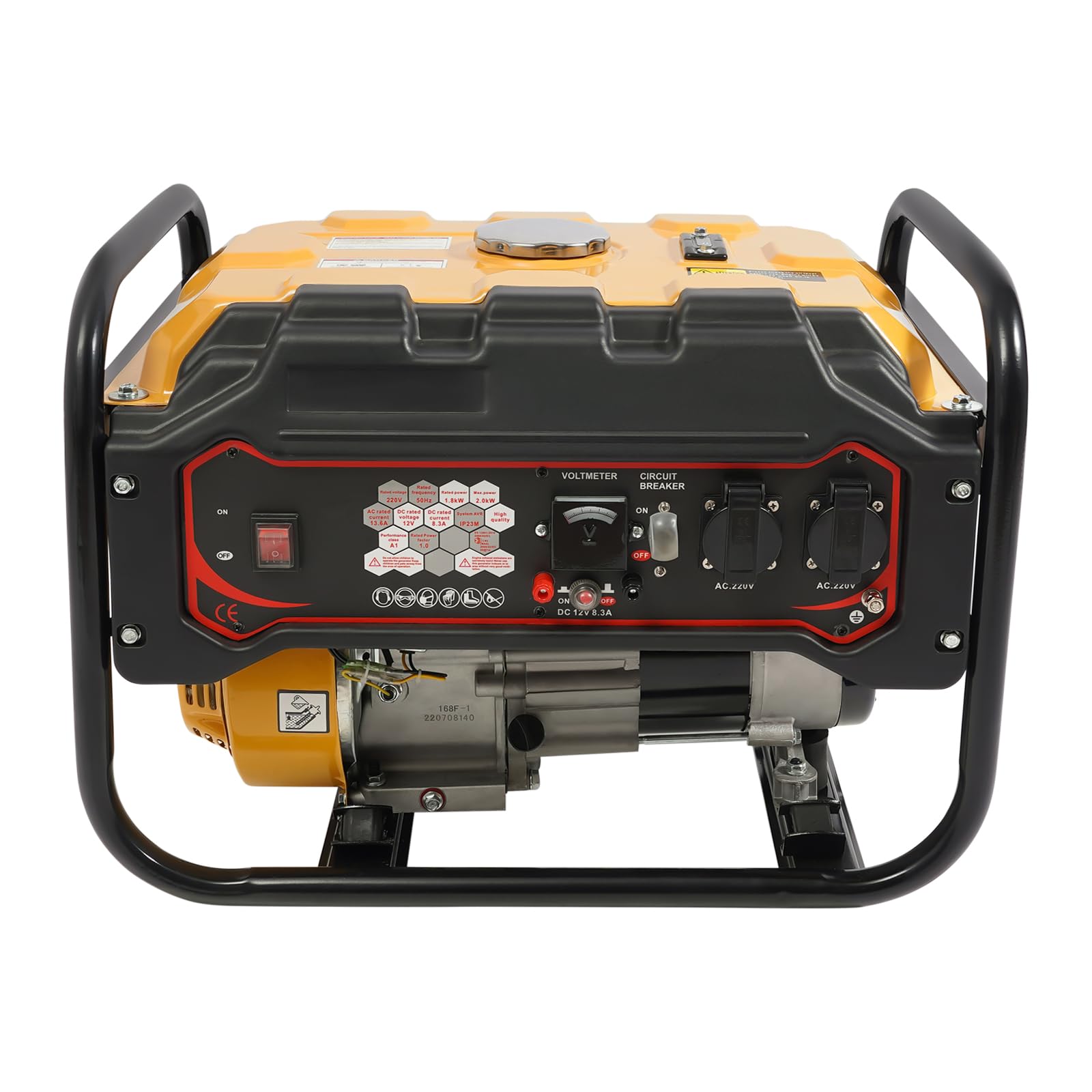Generador de electricidad, 2000 W, generador de gasolina de 4 tiempos, motor de accionamiento de 6,5 CV, depósito de 15 l, generador de corriente de emergencia para camping, construcción, casa de