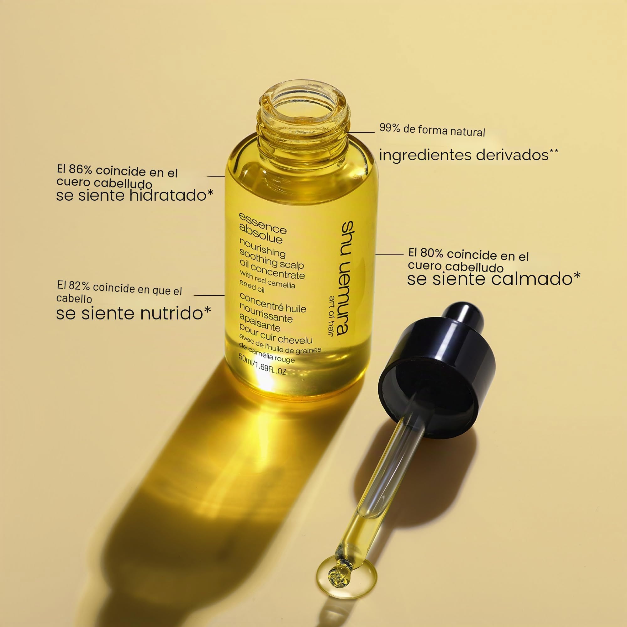 Shu Uemura Aceite Capilar Concentrado Essence Absolue, Aceite Nutritivo Calmante para el Cuero Cabelludo, Alivia el Picor y la Sequedad, 50 ml