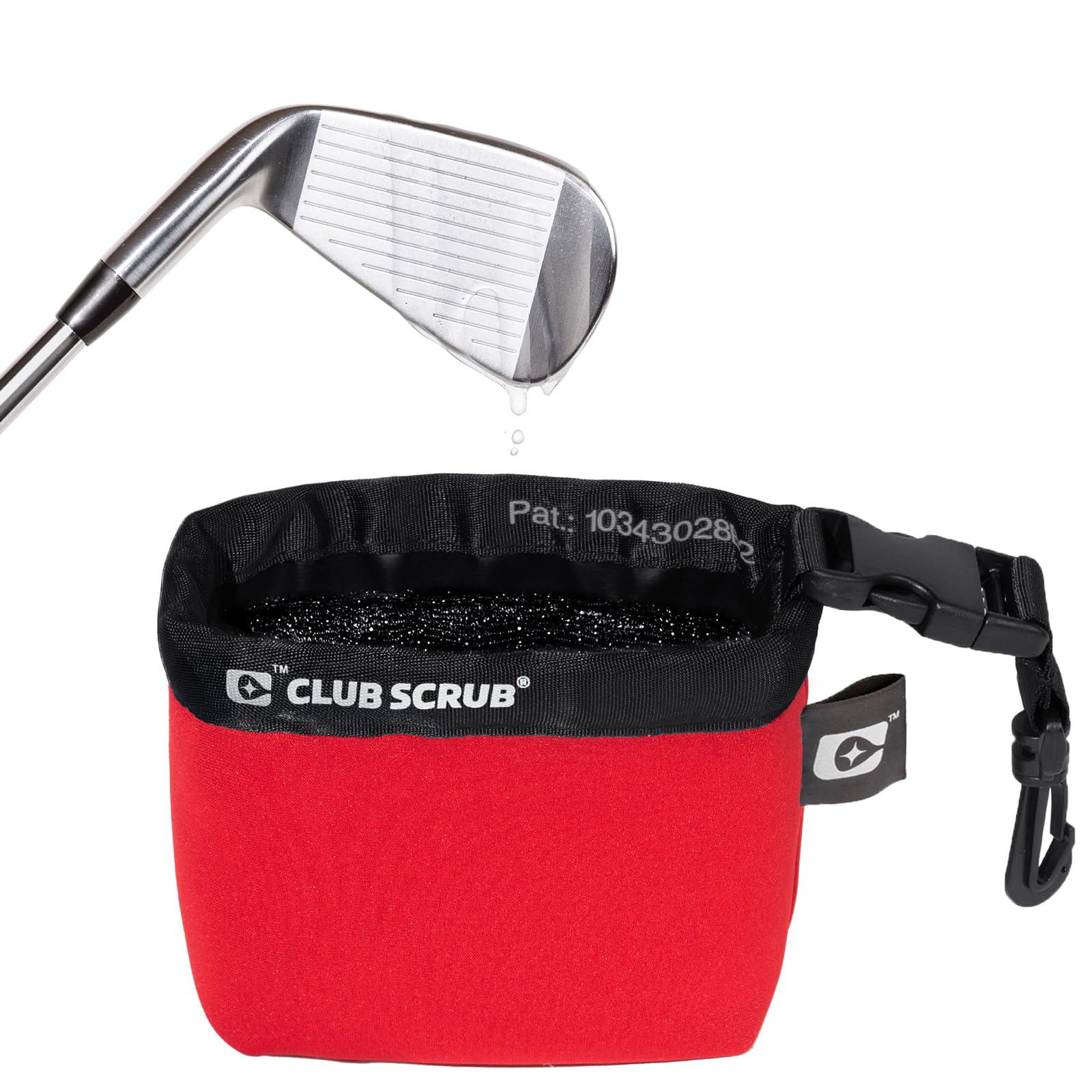 Club Scrub Golf Club and Golf Ball Cleaning Bag, Waterproof Clean Face Technology Liner, Perfectly Dry Neoprene Exterior, Detachable Clip, Machine Washable, Cleans Club Grooves, Red โ image 1