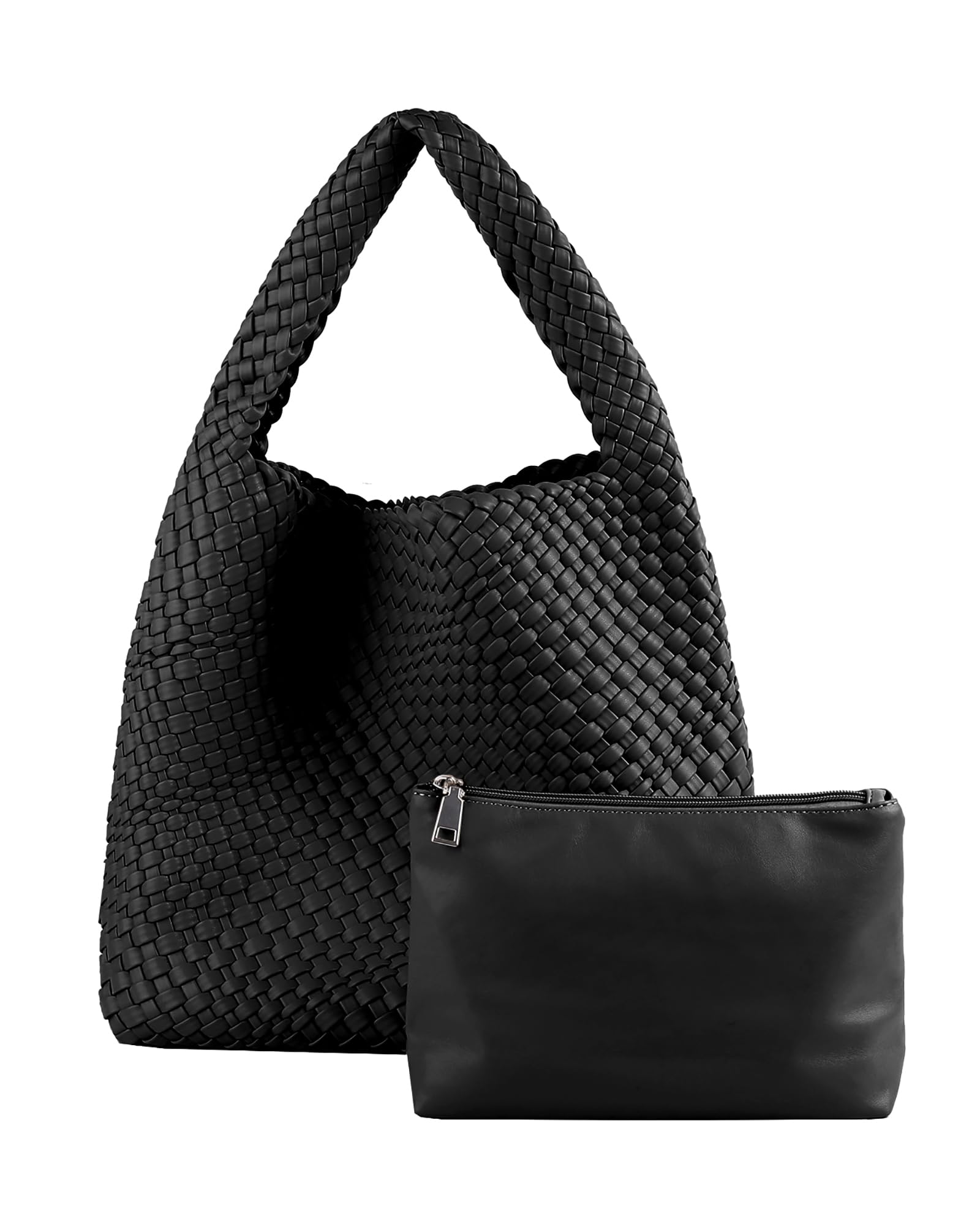 Hand Woven Bag Tote Bag For Women Vegan Leather handle handbag Travel Shoulder Bag With Purse