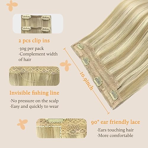Miniatura 3 de Extensiones de cabello con alambre, extensiones de cabello humano Remy de 16 pulgadas, 3.35oz, 2 extensiones de cabello con clip, rubio claro, rubio