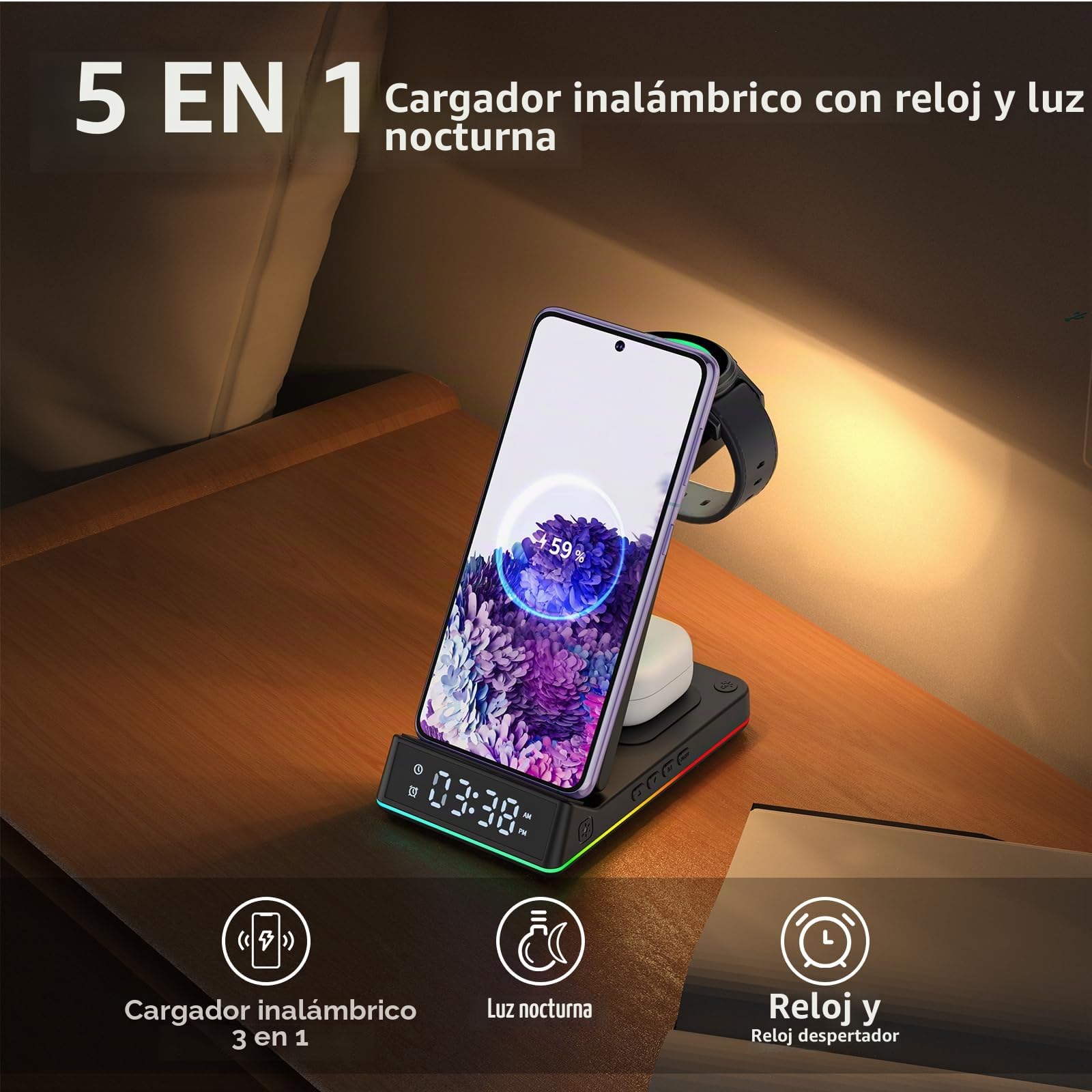 Cargador Inalámbrico Rápido Stand 3 en 1 para Samsung S24 S23 S22 Ultra S24 S21 S20 Galaxy Buds+ Pro,Wireless Charger für Galaxy Watch 5/5 Pro/4/3/Active 2/1