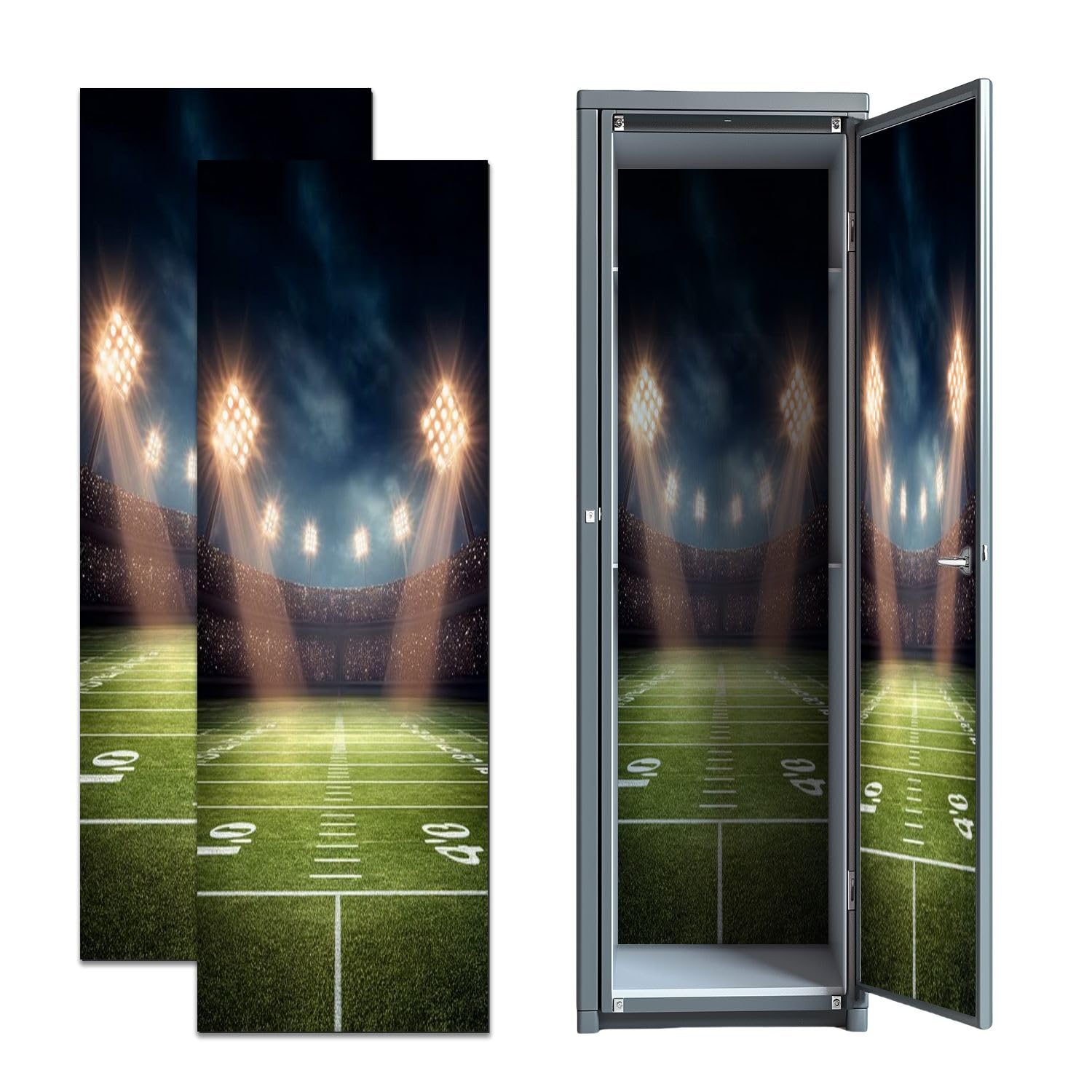 2 Pcs School Locker Magnetic Wallpaper IIIuminated American Football Stadium Night Empty Field 12" x 36" Wall Magnetic Sticker Removable Locker Accessories Decor for School University