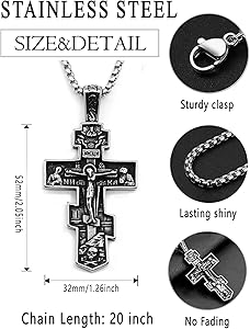 LILILEIDY Orthodox Cross Necklace for Men Women - Vintage