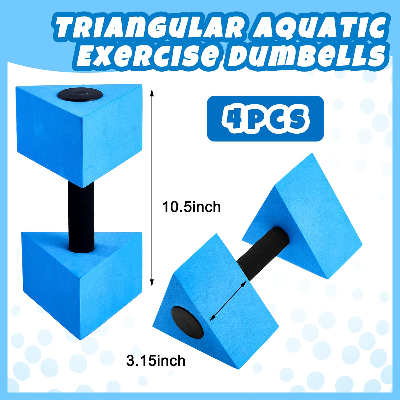 4 Stück dreieckige Wasserübung-Hanteln, schwimmende Wassergewichte für Pool-Übungen, Set, EVA-Schaum, wasserbeständig, Wassergymnastik, Ausrüstung, Fitness-Hanteln, Handstange für Pool-Übung, Blau