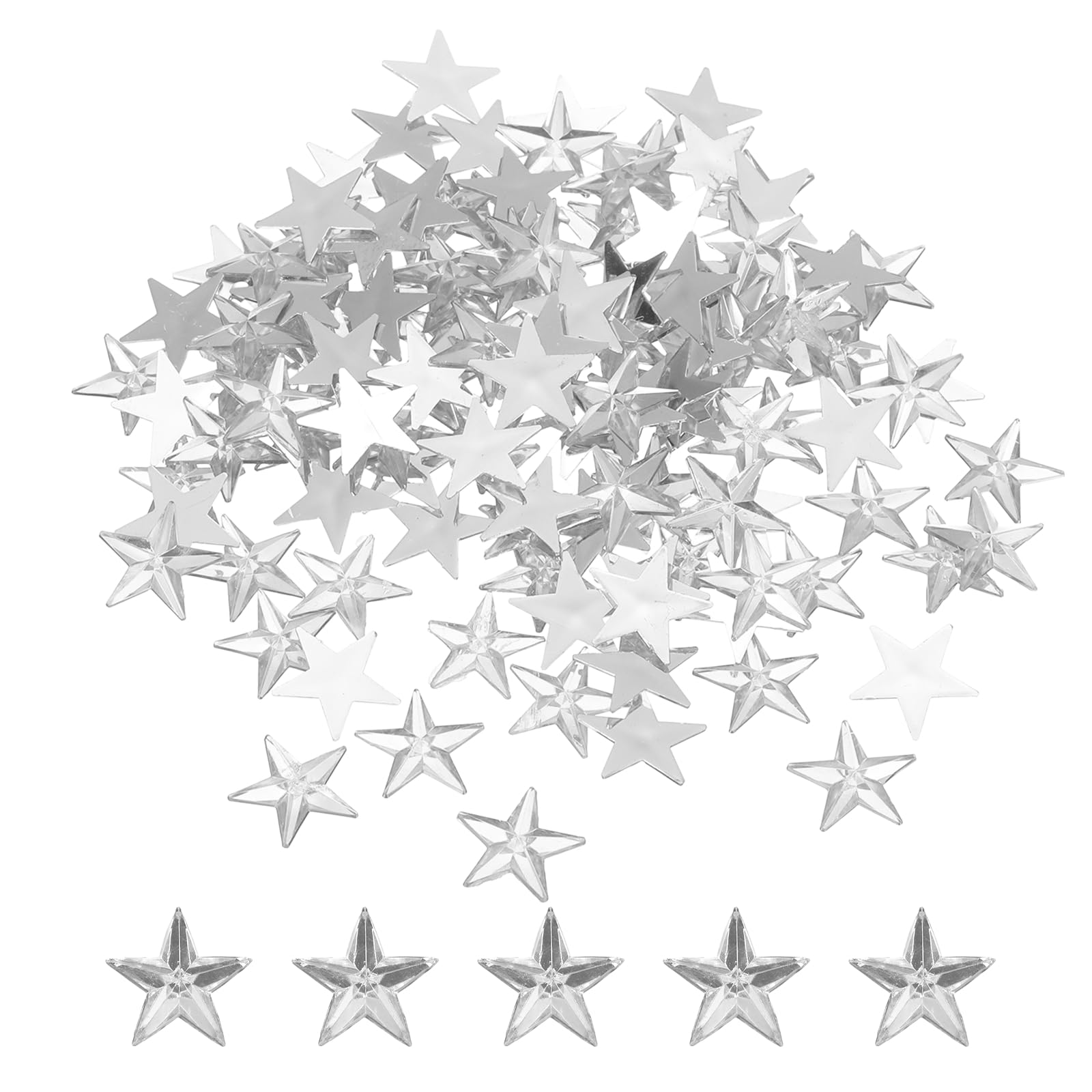 sourcing map 200PCS Acrylic Star Rhinestone 16x16mm Flat Back Plastic Gems for Craft Bead Face Painting Costume Jewelry Making White
