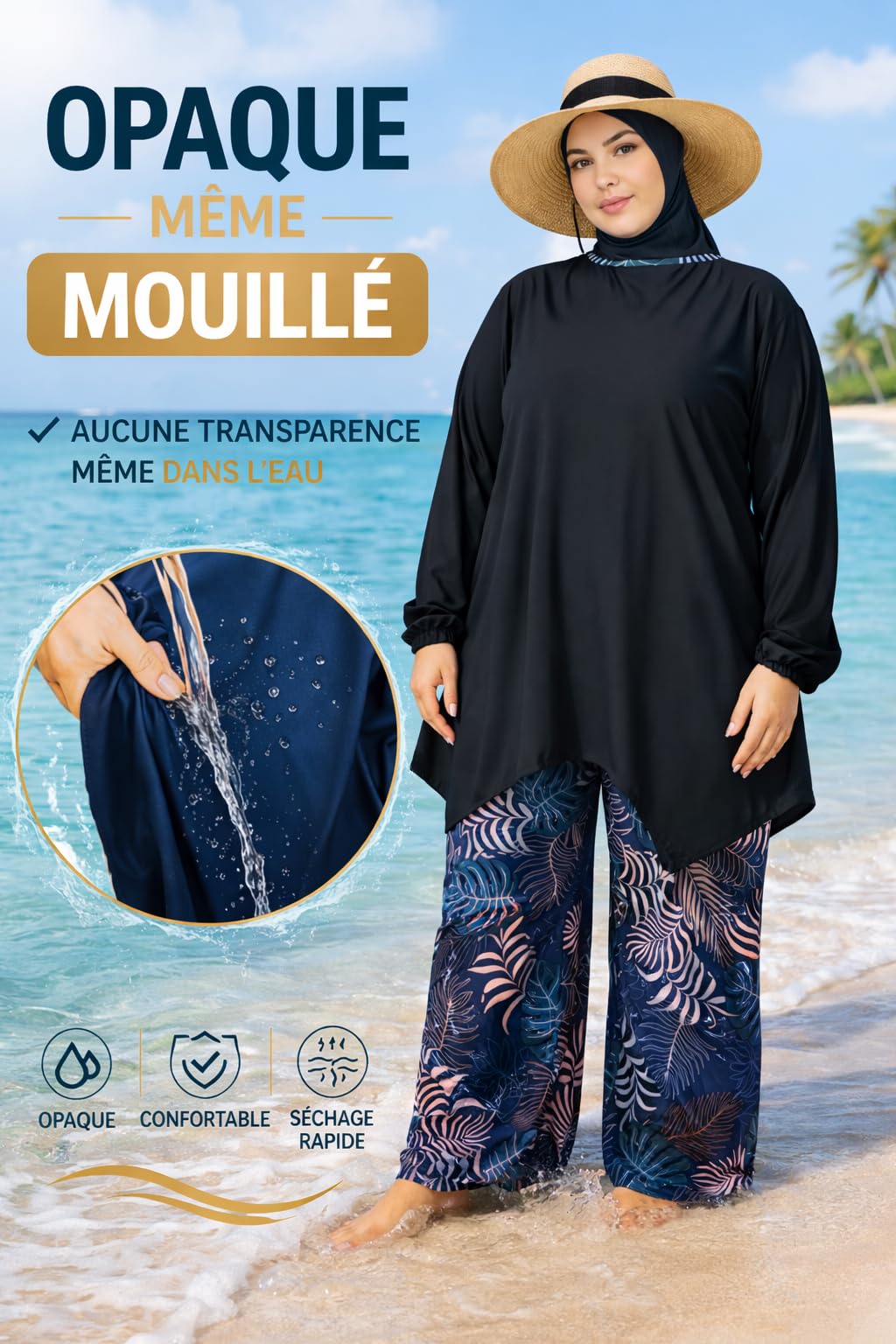 Burkini - Traje de baño modesto de 4 piezas con hijab - traje de baño islámico alto largo largo