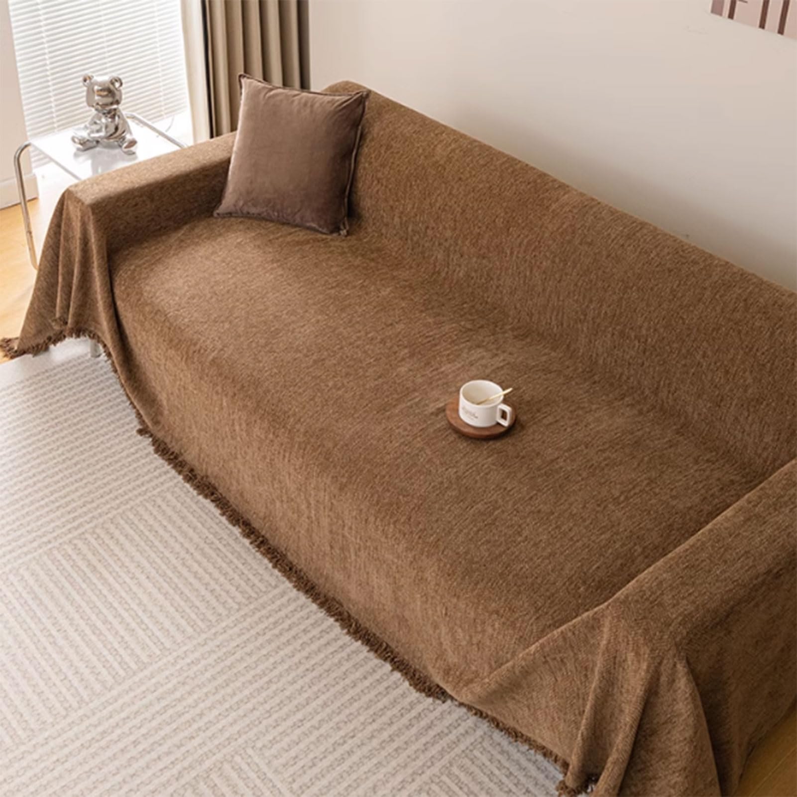 UIHECTA Sofa Throws, Reversible Extra Large Throws, Versatile Woven Soft Throw Blanket, with Tassels, for Settees Couch Sofa Bed Armchair,Brown,180 * 200cm โ image 1