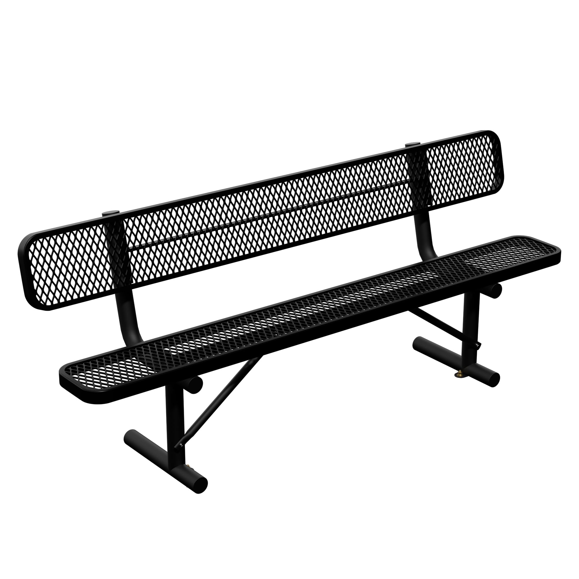 8 FT Heavy Duty Metal Park Bench for Outside, Black Bench with Backrest,4-6 Person Seat, Outdoor Commercial Metal Mesh Benches for Shopping Mall, Lawn, Park, Deck, Garden, Patio, Porch