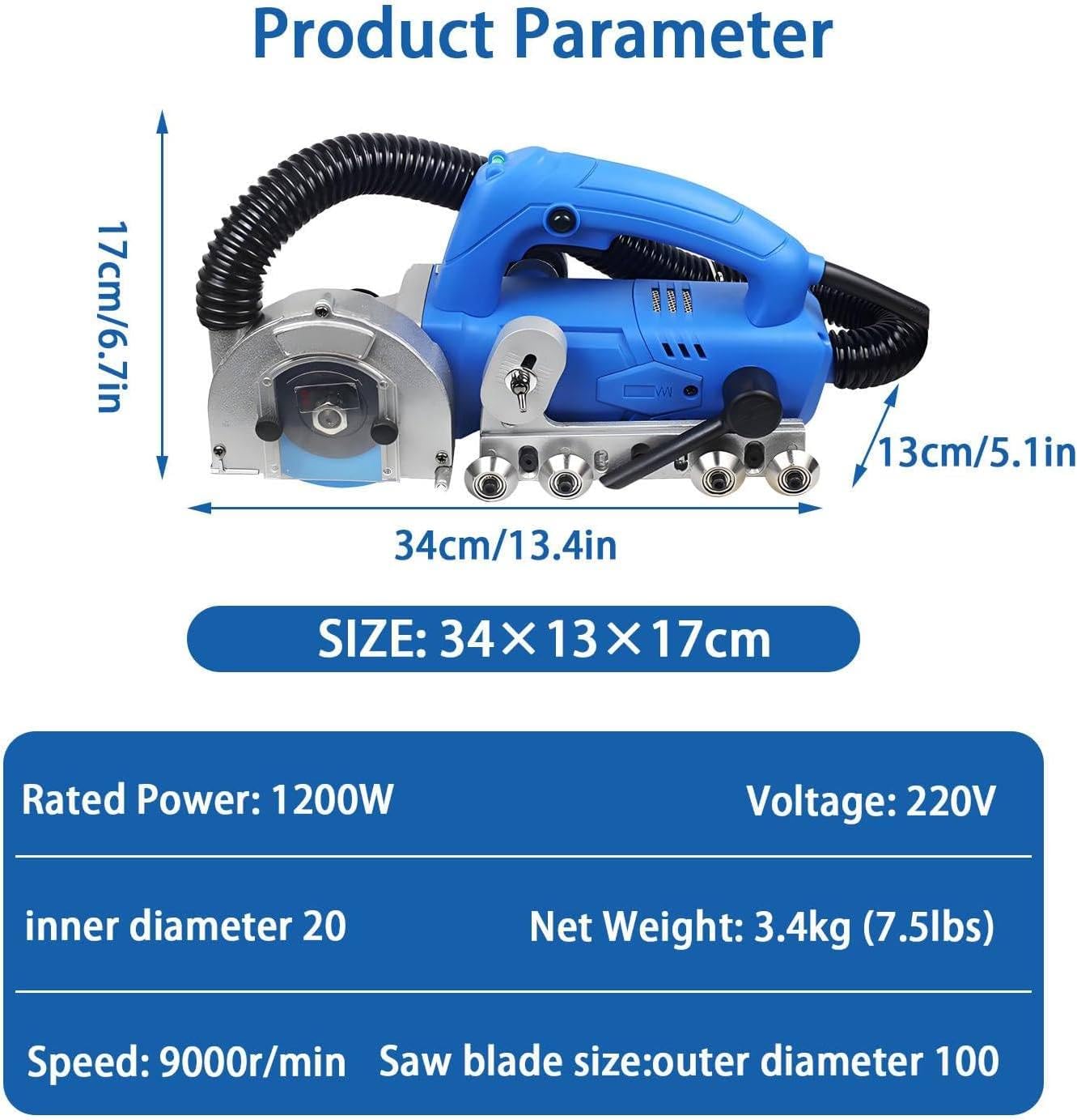 Strumento Rimozione Fughe Fai da Te, Macchina Pulizia Cuciture Piastrelle, 1200W Autoaspirazione Senza Polvere, 9000Giri/min, per Pavimento Doccia Riparazione Stuccatura 4*sawblade