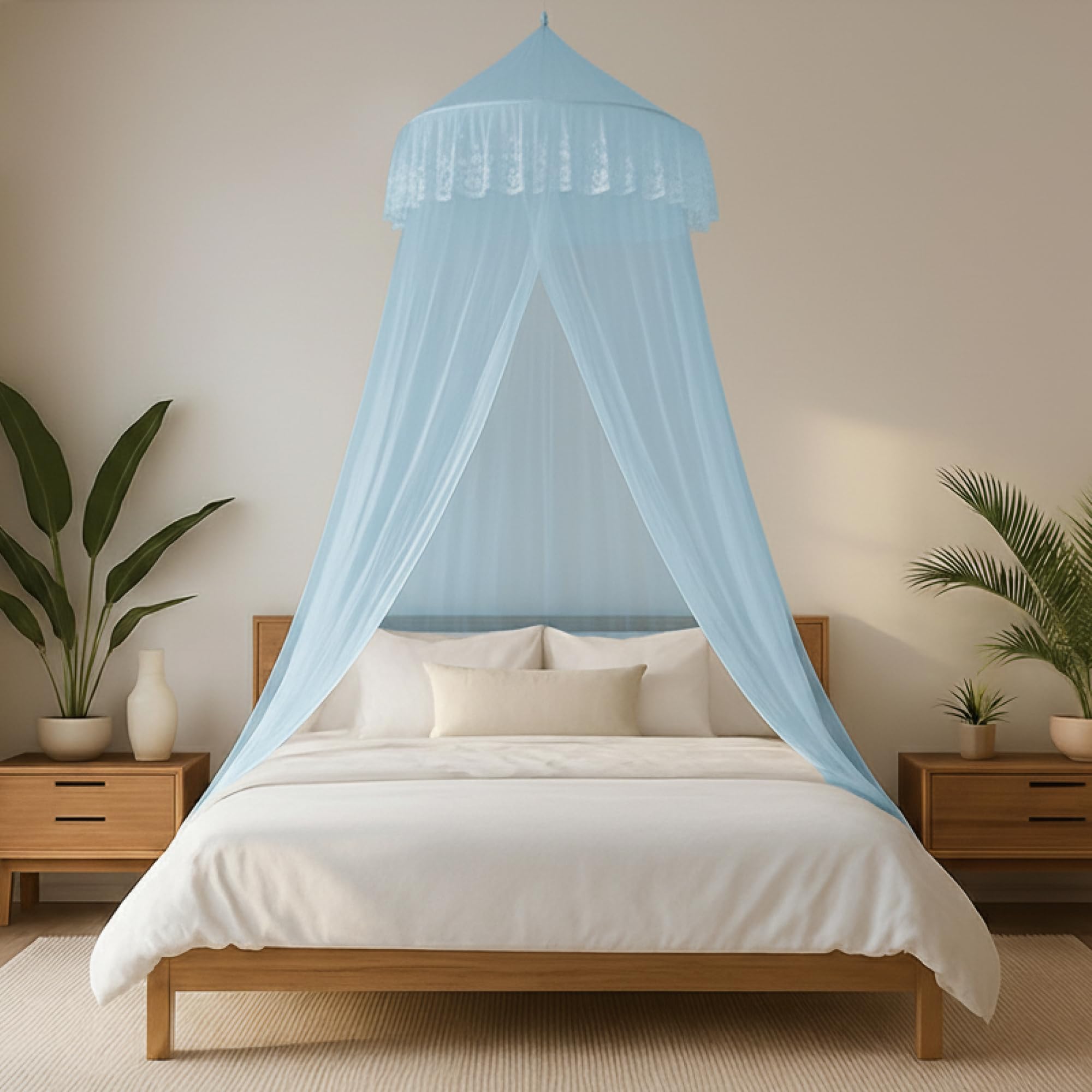 Classic Mosquito Net for Hanging Double Bed | King Size Machardani | Polyester 30GSM Strong Net | Canopy Tent for Bedroom -Plain Blue