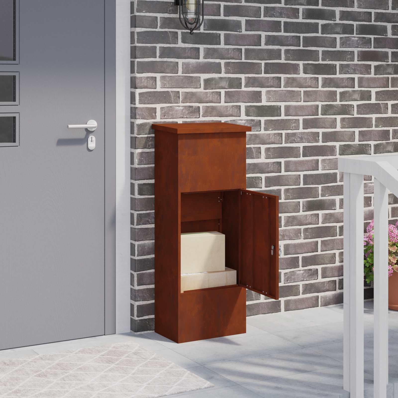 vidaXL Caja de Entrega de Paquetes Oxidado 44,5 x 29 x 110,5 cm, Caja de Almacenamiento para jardín y terraza, Rectangular, Acero Impermeable, con Cerradura y para envíos