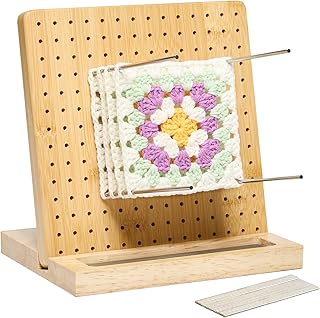 Blocking Board for Crocheting, 7.7X7.7 Inches Crochet Blocking Board with Pegs, Bamboo Granny Square Blocking Board, Crochet Blocking Board with Pins (20Pcs 5.9") Wooden Base with Storage Grooves