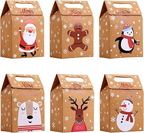 LOKIPA Cajas de regalo de papel kraft de Navidad, 24 cajas de dulces para fiestas de Navidad para rellenos de bolsas de fiesta de Navidad