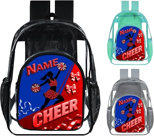 Mochila transparente para niñas, mochila escolar personalizada con nombre de animadora para adolescentes, niños, mujeres y estudiantes