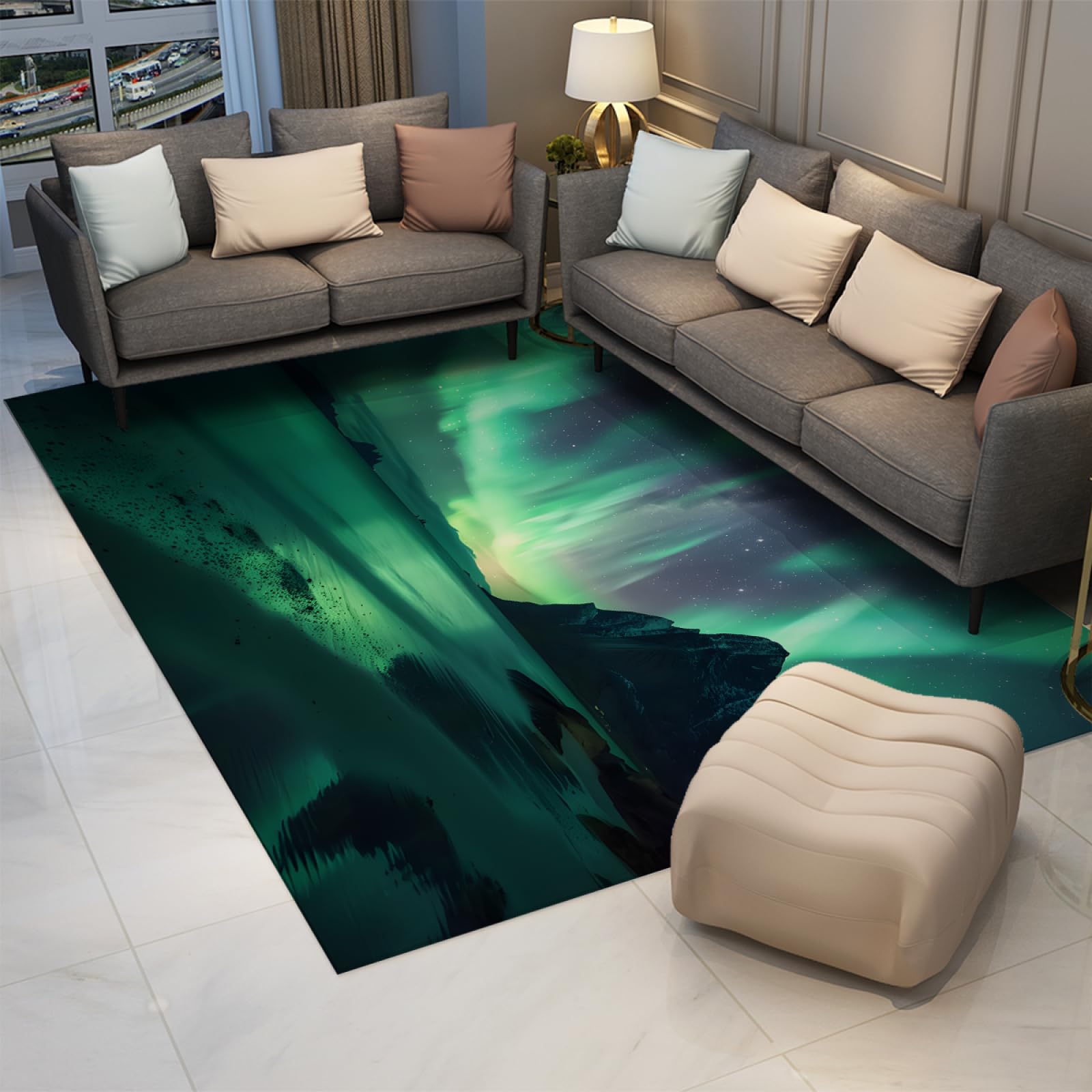Tapis Vert Sauge Tapis d’intérieur Aurora Phenomenon Tapis rectangulaires lavables antidérapants pour sous la Table de Cuisine Tapis de Pique-Facile d’Entretien 200 x 300cm