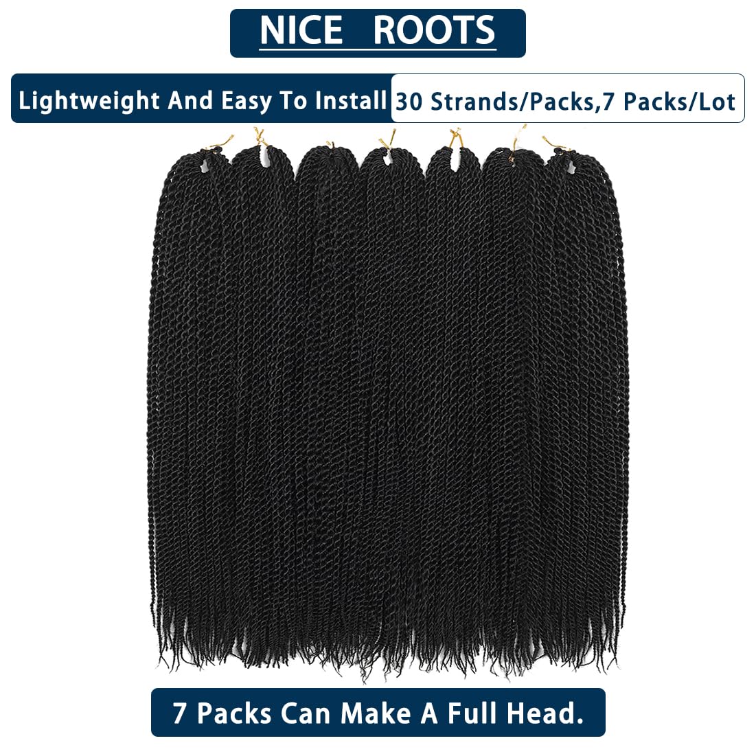 Crochet Braids Senegalese Twist Crochet Hair 7 Packs Pre Looped Micro Senegalese Twist Braiding Hair Ombre Crochet Braids for Women (14inch, 1B)