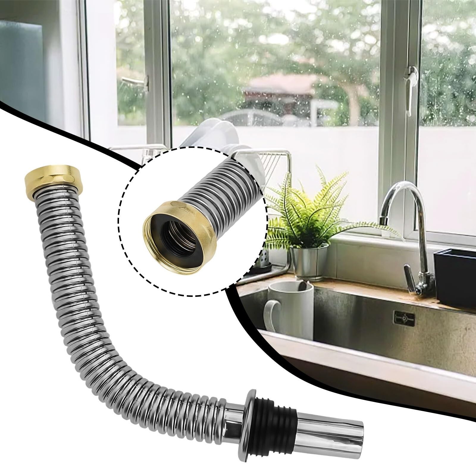 Sifone per lavandino 40 cm 60 cm cucina in acciaio inox lavello del bagno sifone scarico dei rifiuti tubo flessibile tubo di drenaggio retrattile for la casa(60cm)