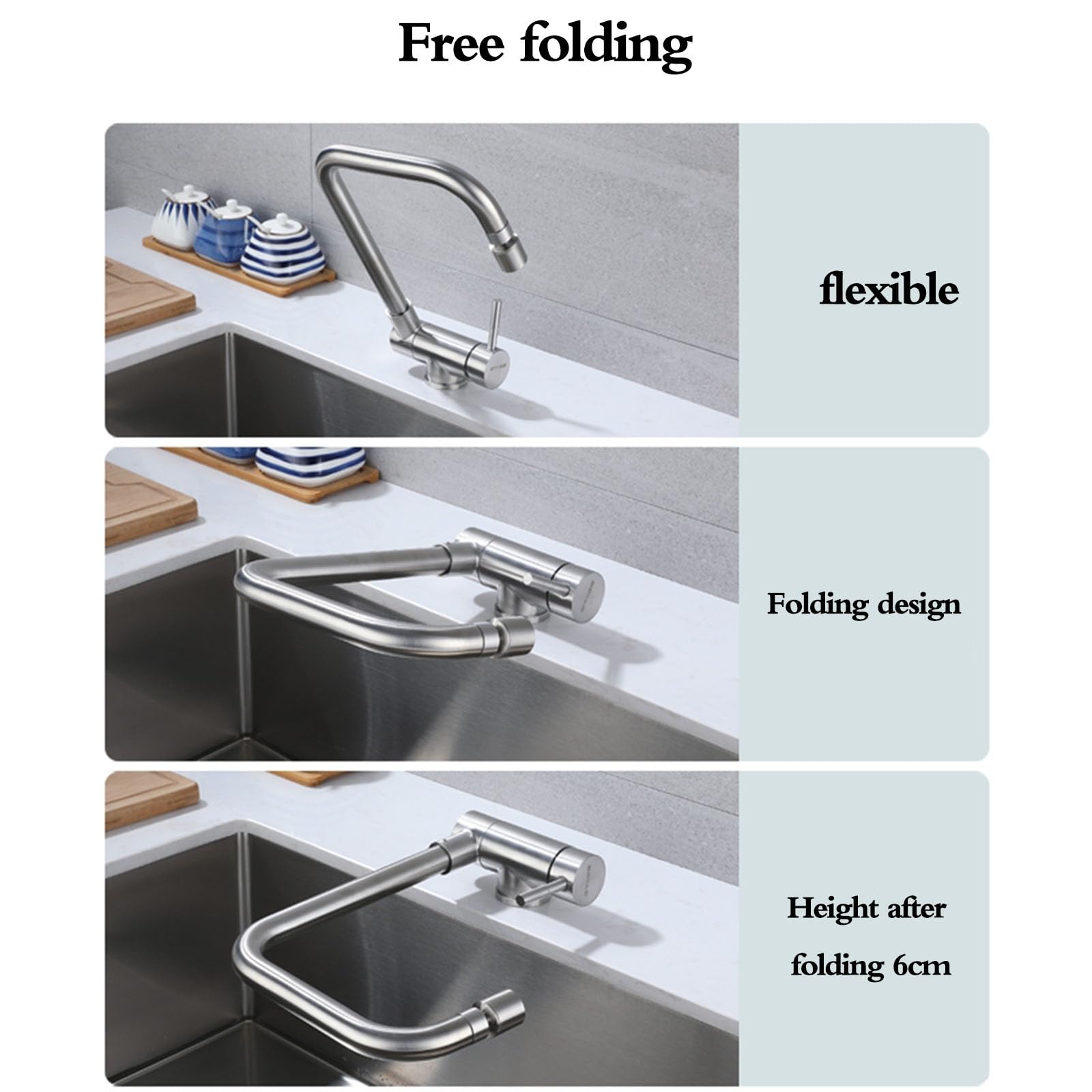 RajoNN Grifo Plegable de Acero Inoxidable para Cocina, Grifo frío y Caliente, Accesorios para Fregadero Invisibles, Grifo para el hogar, Grifo Que Ahorra Espacio, 2 Formas de descargar fregaderos de