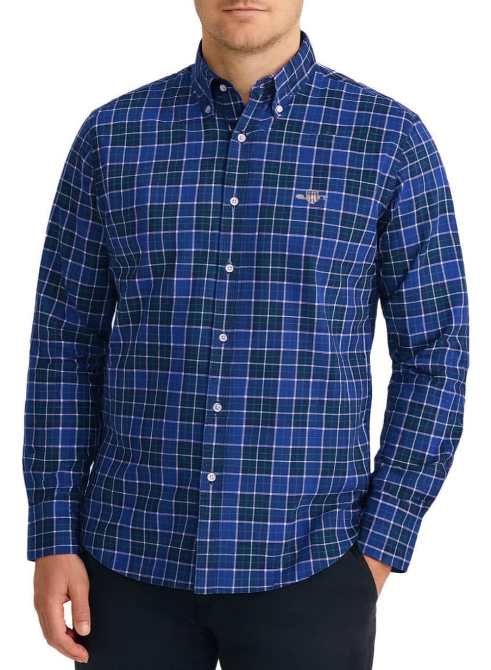Gant Men's Persian Blue Reg Classic Poplin Check, Blue, L