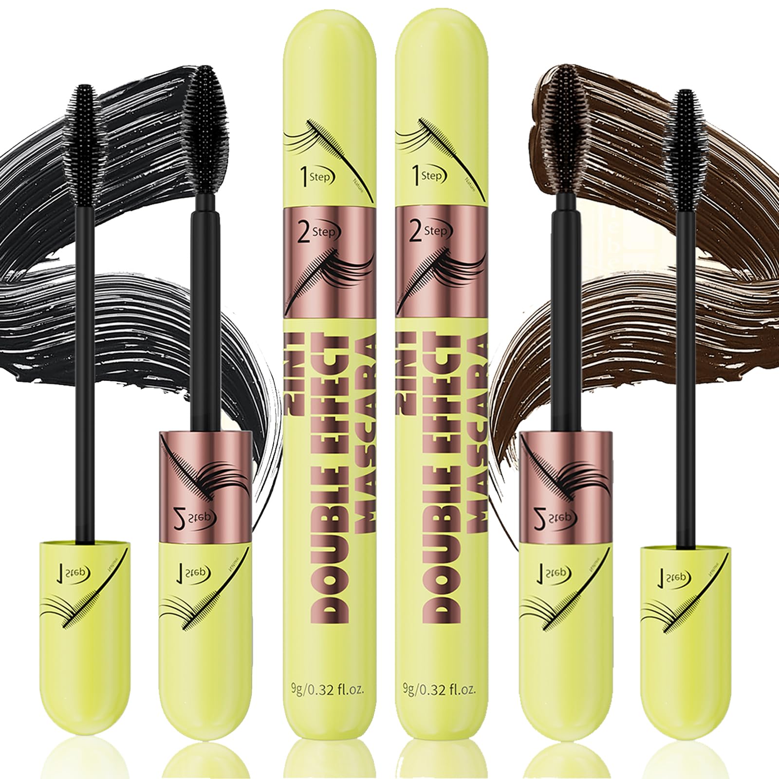 2-In-1 4D Silk Fiber Mascara,Waterproof Smudge Proof Lengthening Volumizing
