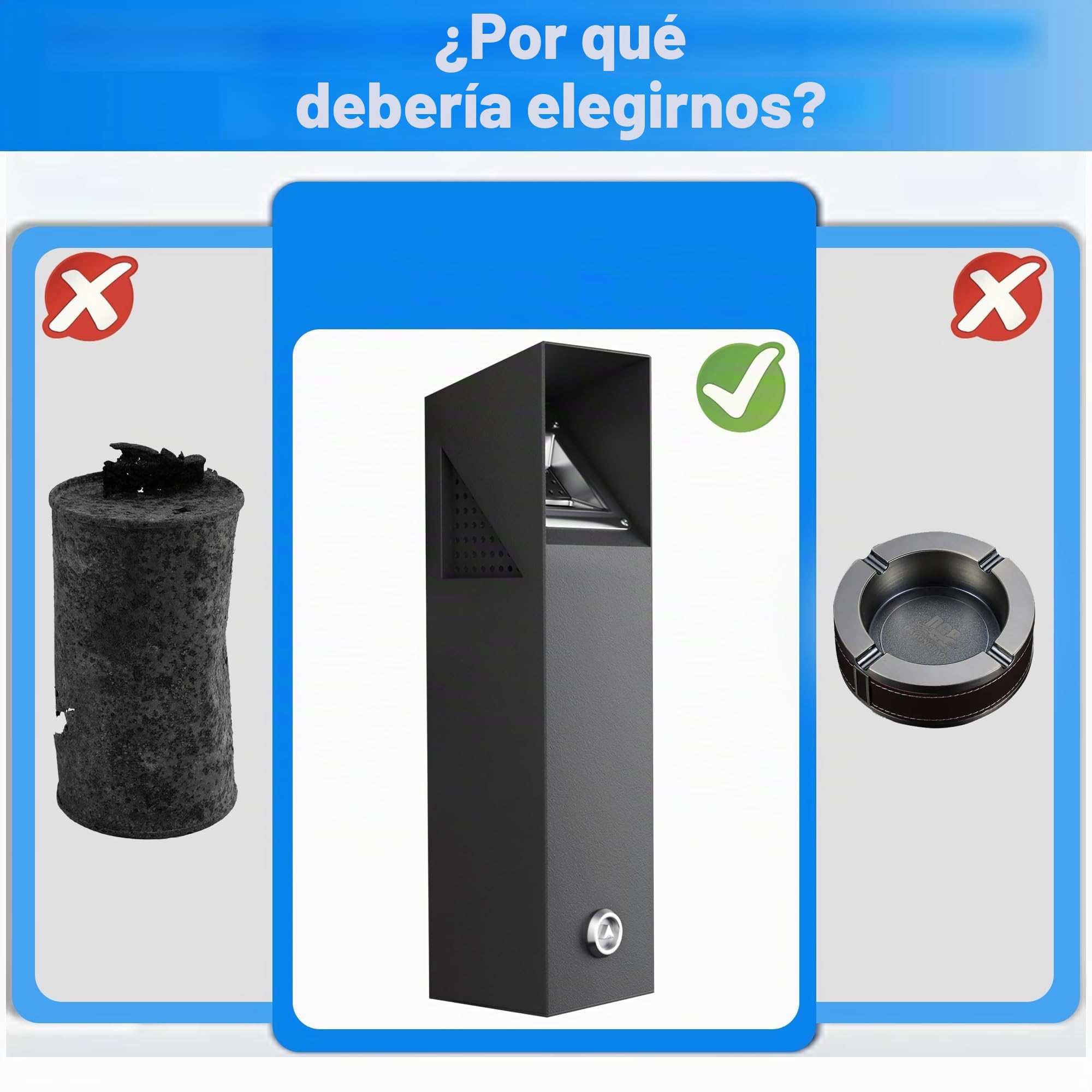 Cubo de basura de cocina para exteriores, para exteriores, con apertura de 3 lados, de acero con llave para hoteles, 10 x 10 x 40 cm, color negro