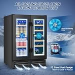 Velivi Wine and Beverage Refrigerator Black, 24 Inch Beverage Cooler Under Counter Dual Zone with Glass Door&Lock, 18 Bottles and 68 Cans Large Capacity for Beer Soda Drink, Built-In or Freestanding
