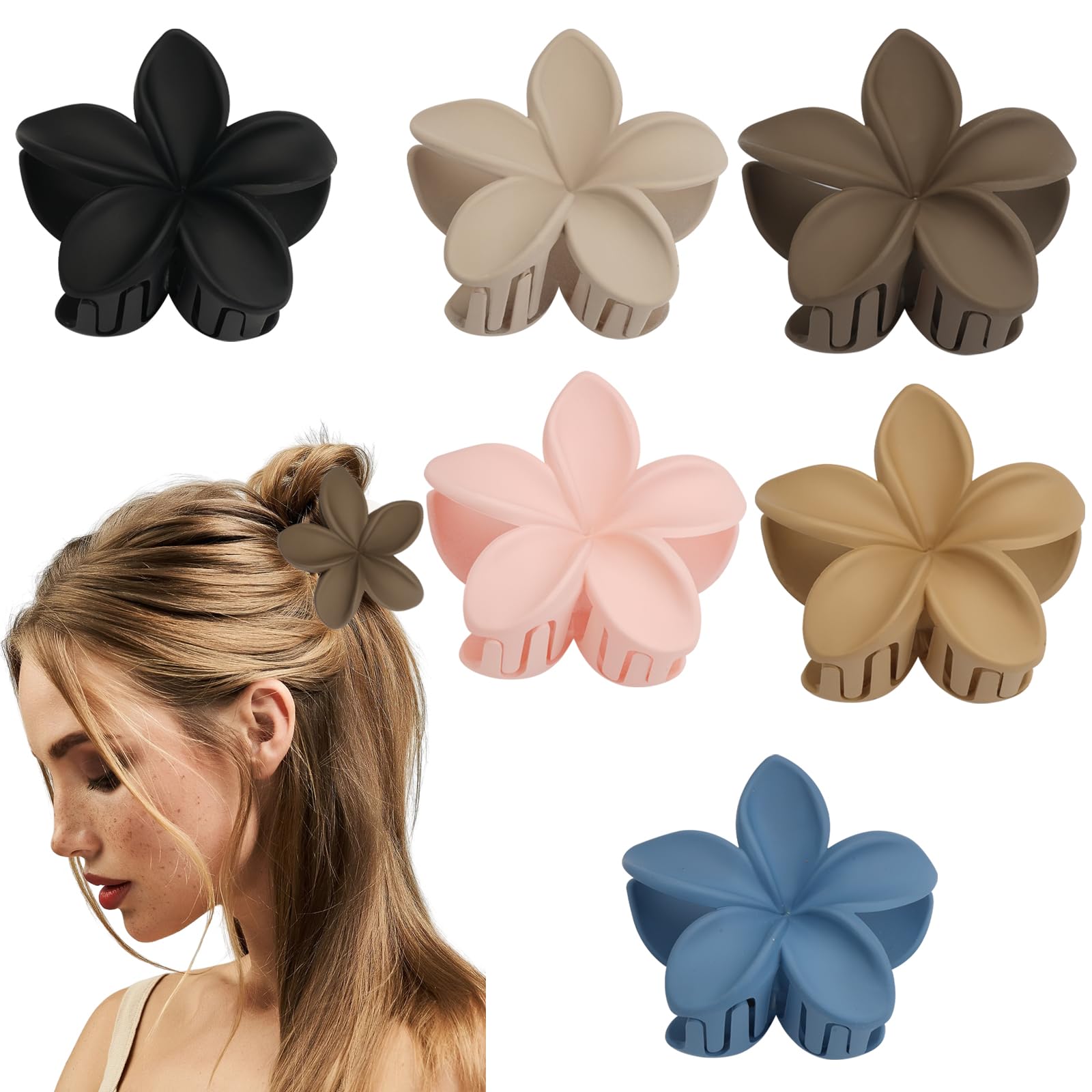 6 Pieces Hair Clips Flowers, Matte Flower Clips Claw, Non-Slip Hair Clips Flower Shape Hair Clips with Flower Design Attachment Suitable for Girls with Thin Thick Hair